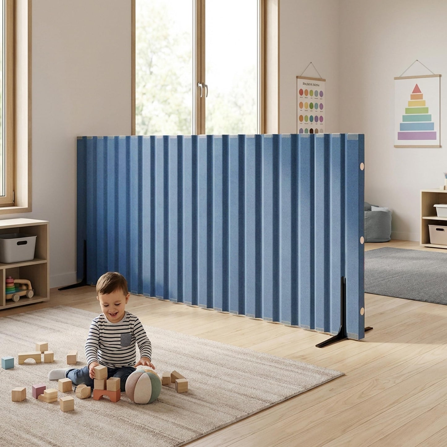 Angeles 48" x 10' Quiet Divider With Sound Dampening Panels, Freestanding Room Divider Wall, Blue