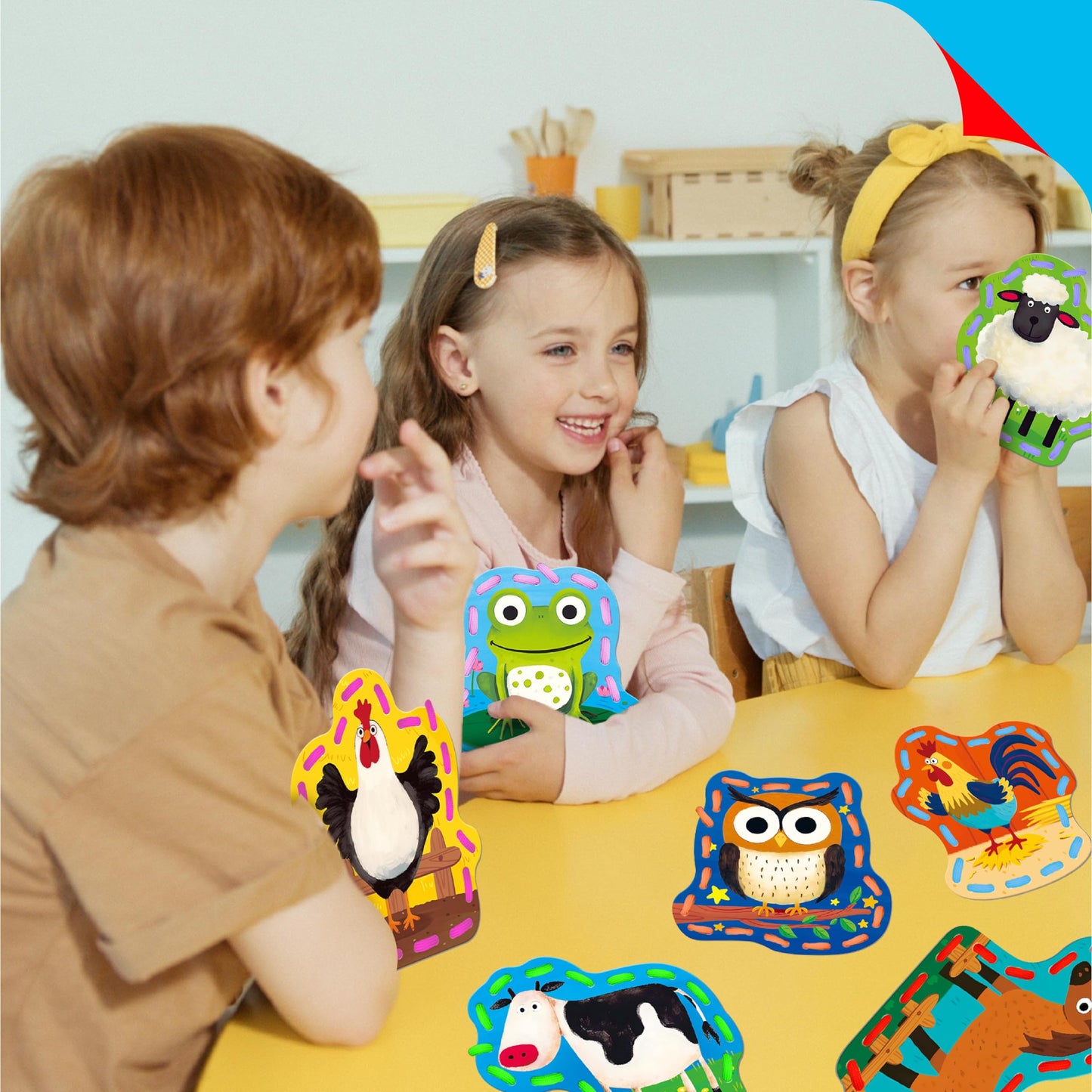 SpriteGru 9 PCS Kids Lacing Cards, 9 Double Sided Farm Animals Sewing Cards with 9 Colorful Laces, Educational & Learning Toys for Preschoolers, Kids Ages 3+