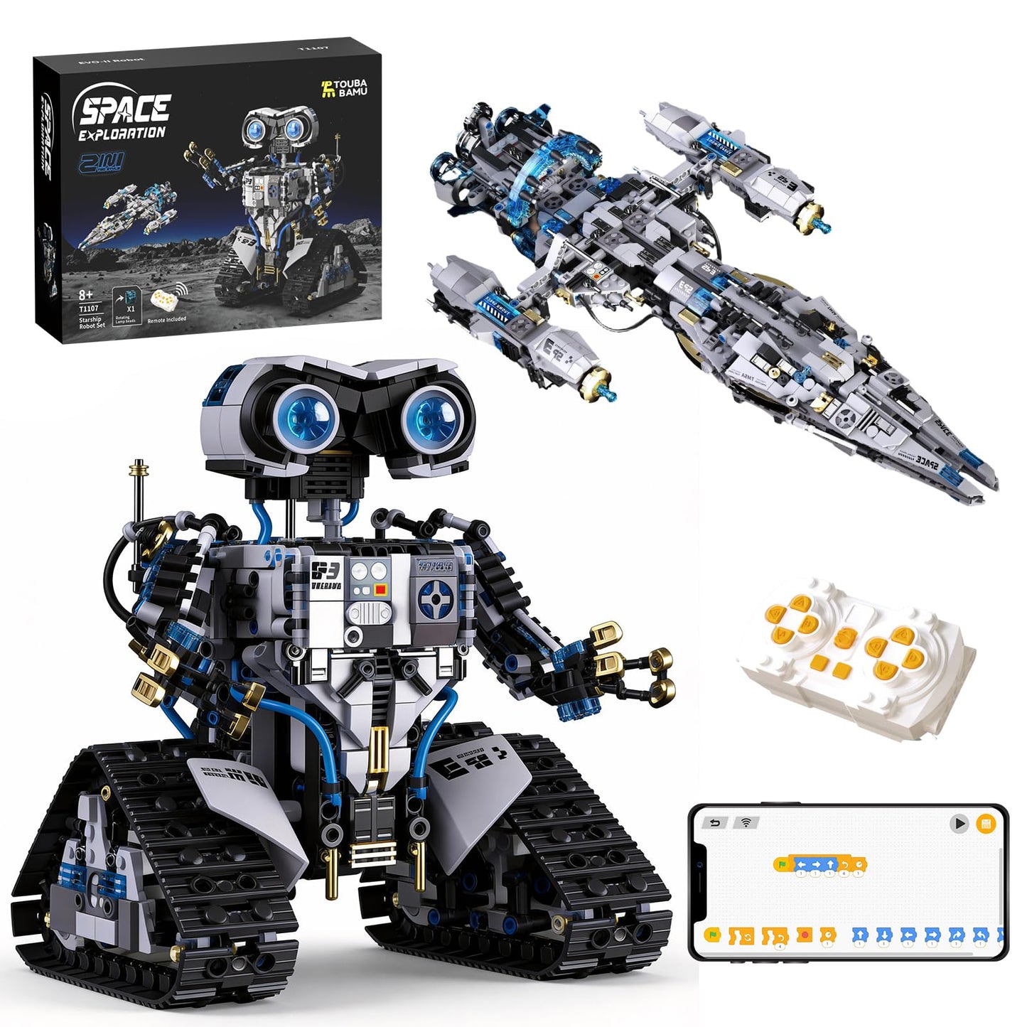 DADMCFD STEM Space Robot Building Kit for Kids Ages 8-12 with Remote Control, Technic Coding Robotic Toys for 8-14 Year Old Boys Girls, Buildable 2 in1 Models with 1468 PCS