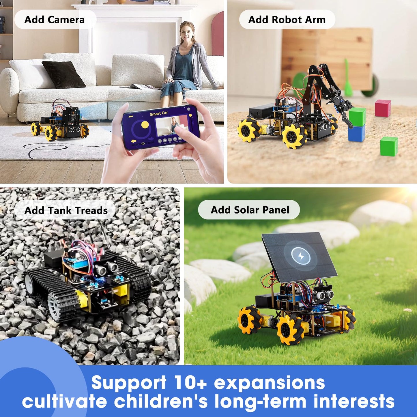 Robot Kit, Robotics for Kids Ages 8-12 12-16, 4-in-1 ESP32 Smart Tank Solar Robot Car for Arduino/Scratch/Python, STEM Science Kit 4WD Remote Control Car Coding Gift Building Toy for Boys Girls Teens