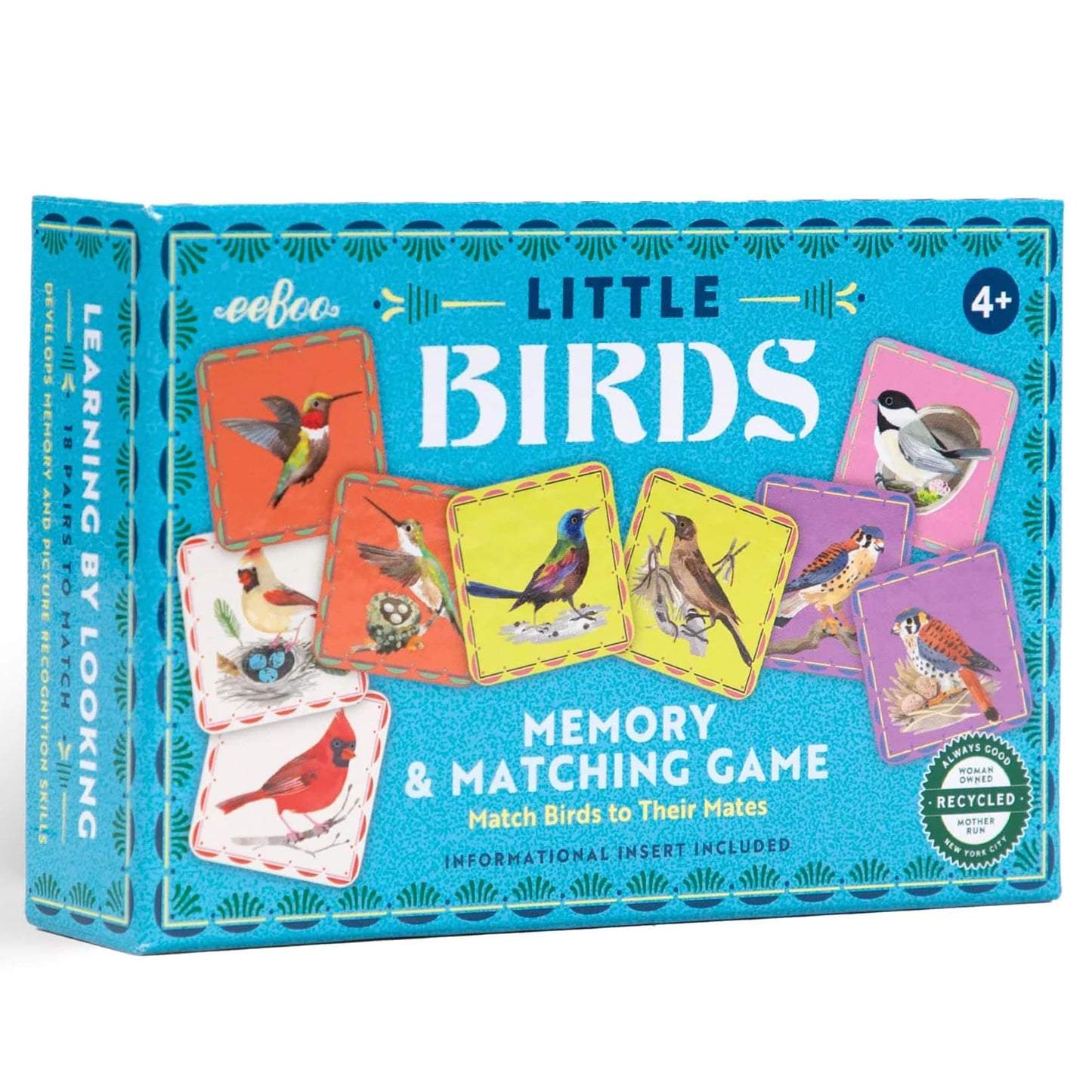 eeBoo: Memory & Matching Game- Little Birds- 18 Illustrated Matching Pairs, Concentration Tile Game, Informational Insert, Kids Ages 4+, 1-4 Players