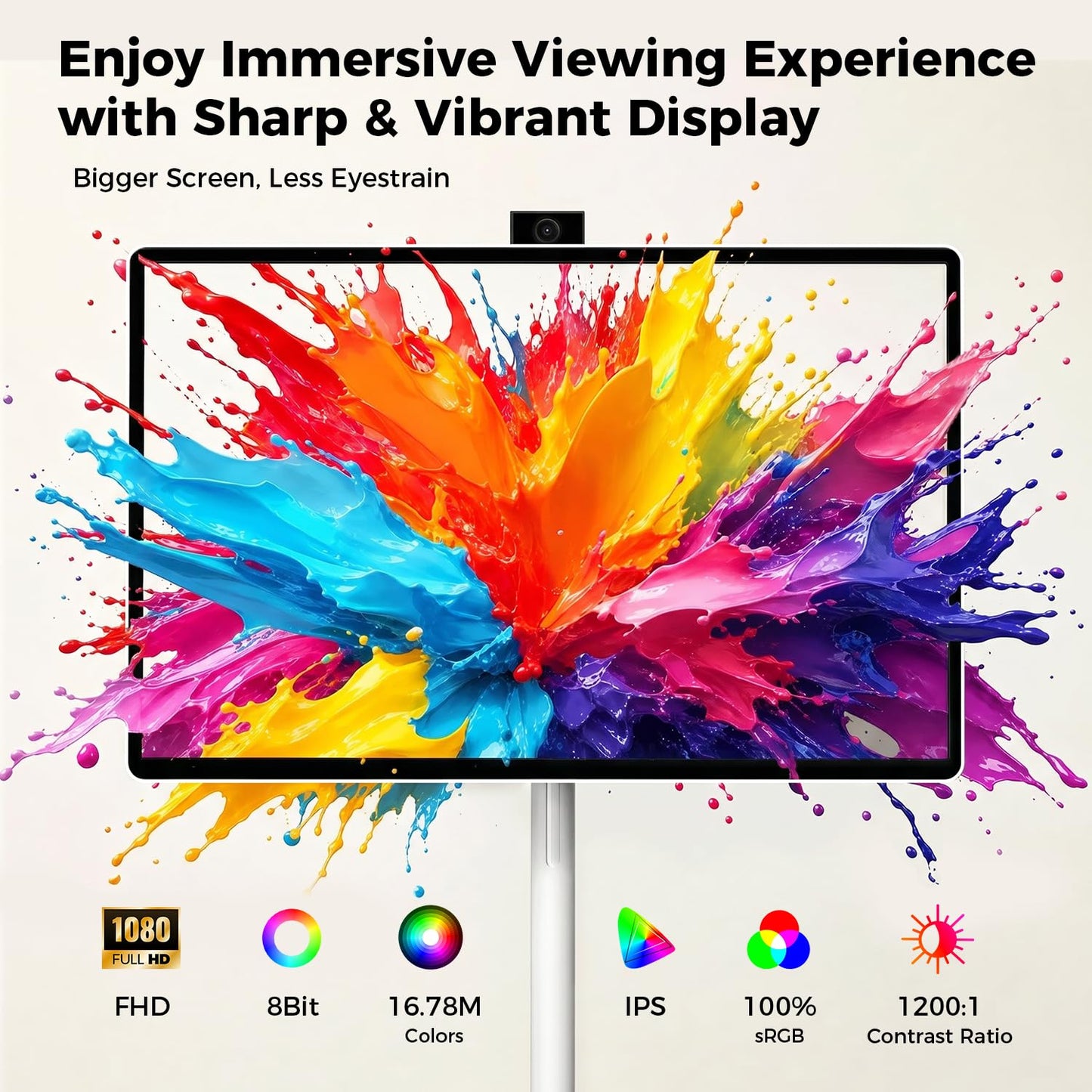 VLH 27 Inch Smart Portable TV, FHD Touch Screen Rolling Monitor on Wheels, Android 15, 6GB +128GB, Wireless Tablet Display, EDLA-Certified, 4K Hidden Camera, 27000mAh Battery, Voice Remote Control