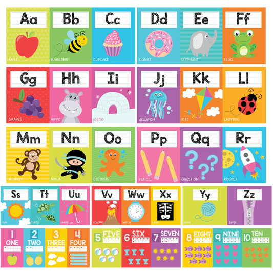 Hadley Designs Alphabet for Classroom Wall Decor - ABC Posters for Classroom Wall Chart Preschool & Kindergarten, ABC Letters & Number Line Elementary, Alphabet Cards, Colorful Classroom Decor