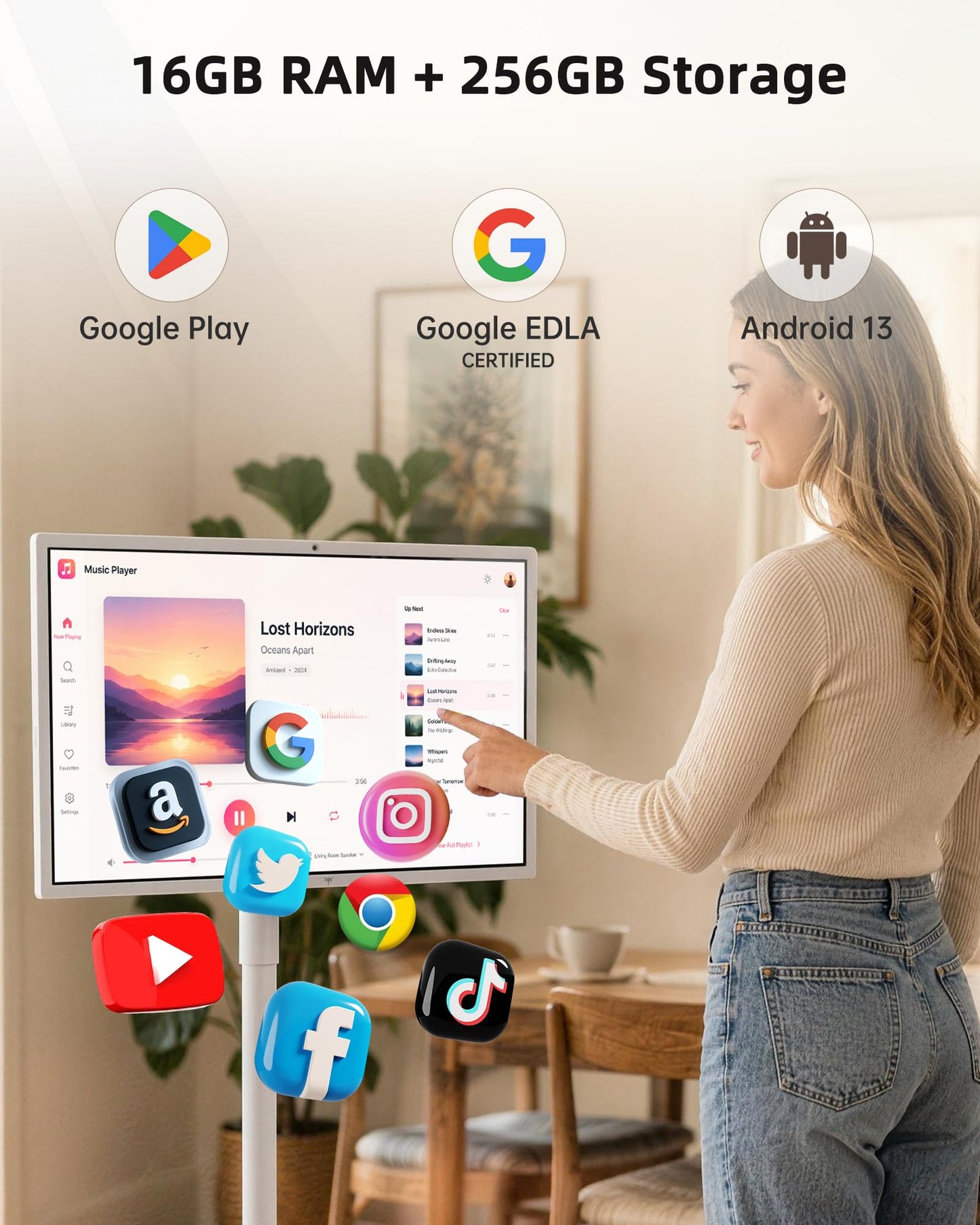 KTC MEGAPAD 32 Inch 4K Smart Portable TV on Wheels,16G+256G Storage, Android OS EDLA Certified, Four 8W Speakers, Built-in Battery&Camera, Voice Remote, UHD Touch Screen with Rolling Stand, A32Q7 Max
