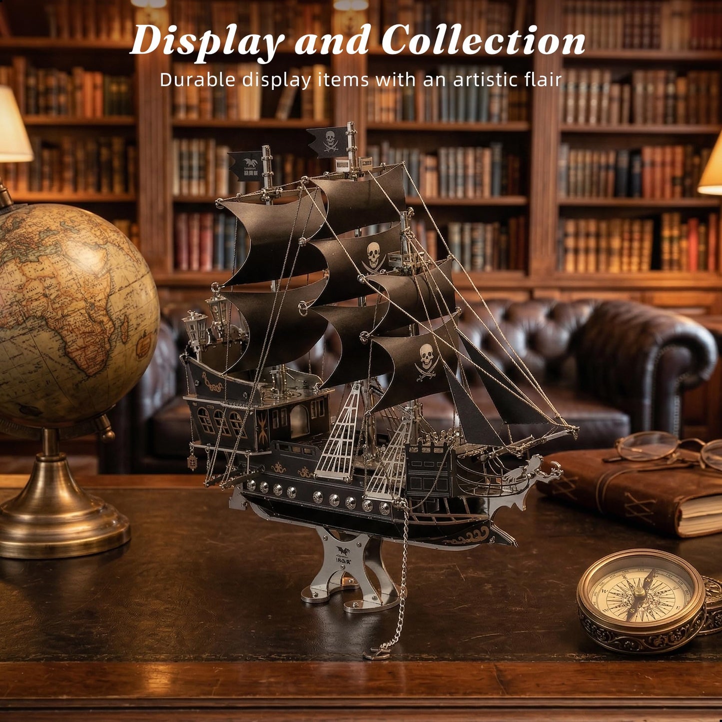 kolotesame Pirate Ship 3D Metal Puzzle Model for Adults - DIY Immersive Challenging Building Kit with Tool, 3D Puzzle Sailing Ship Model, Gift for Men or Desk Decor