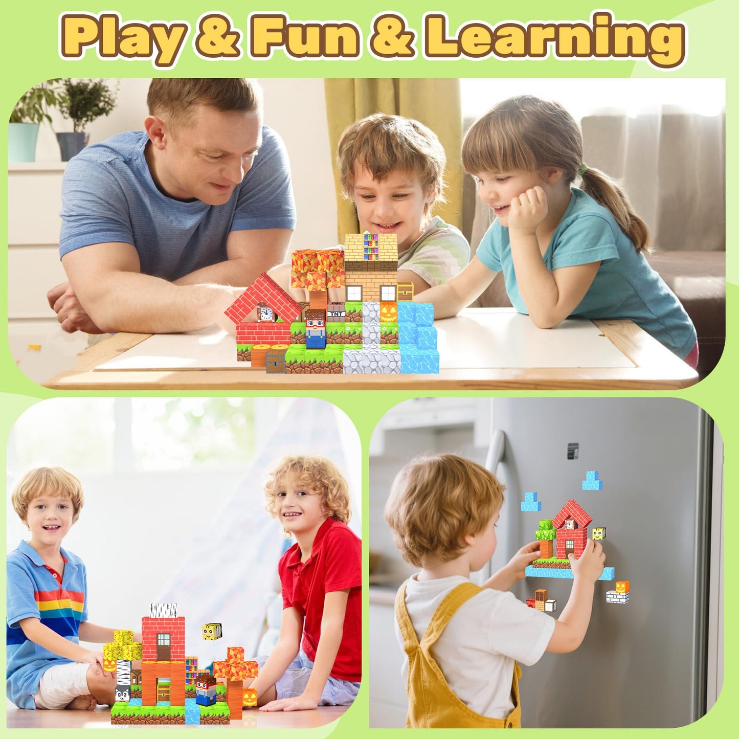 LionFuny 200PCS Magnetic Blocks,Magnetic Building Blocks Stacking Toys,Magnet Toys Building World Set, STEM Sensory Christmas Birthday Gift for Toddlers Boys Kids Age 3 4 5 6 7 8,Upgrade 1" Large Size