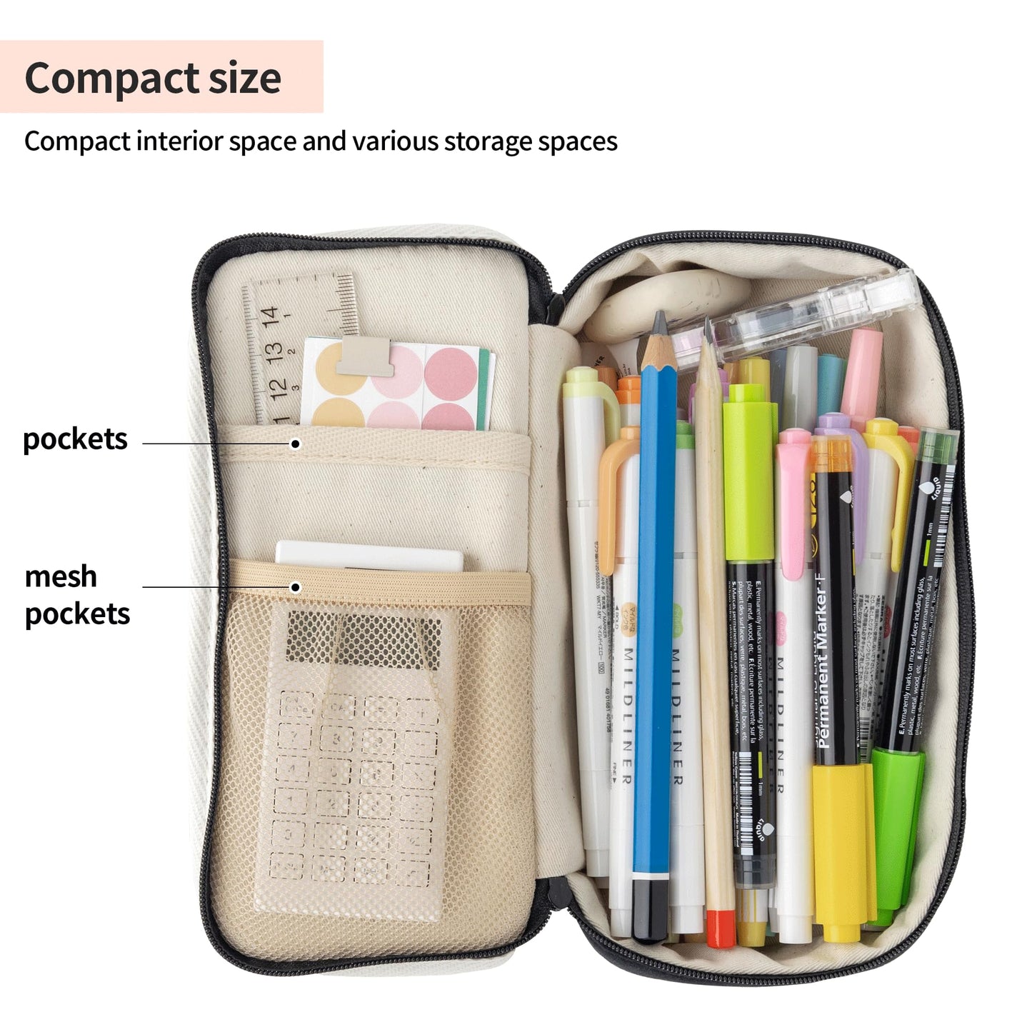 brunch brother Poodle Black Pencil Case with Ample Storage, Embroidery Design Pencil Pouch for Students, Simple Design Stationery Organizer