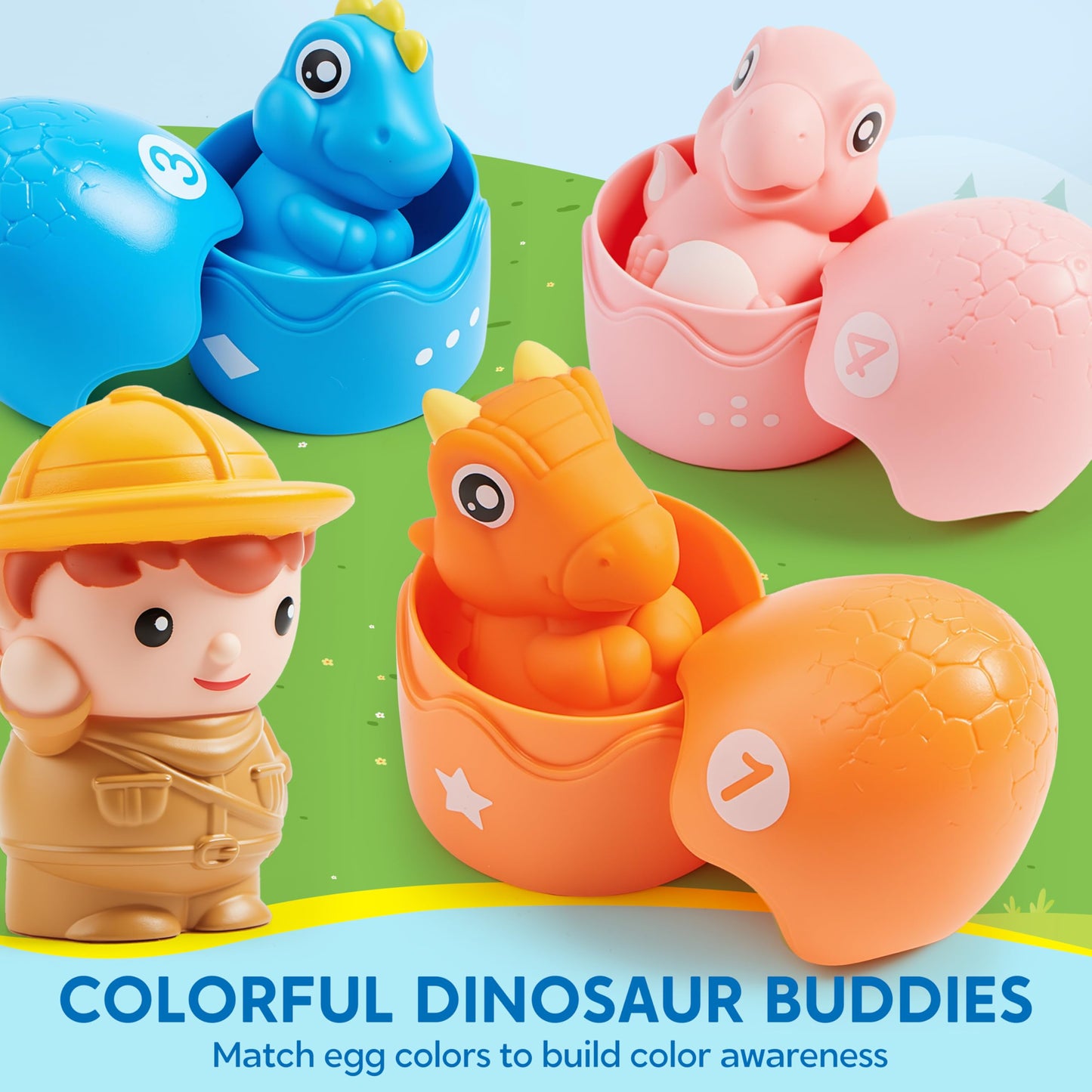 Play-Act Learning Toy for Toddlers 1 2 3 Years Old, Counting, Matching & Sorting Montessori Learning Dinosaur Train Including 9 Dinosaurs, Birthday Gift for Baby Boys Girls