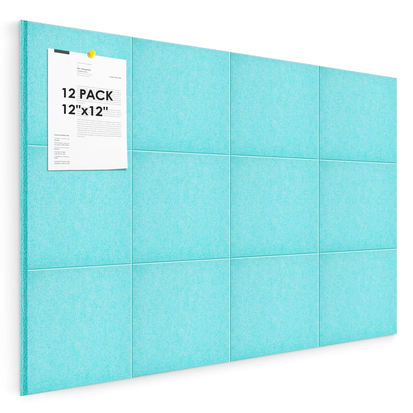 Large Cork Board for Walls 48"x36" |Cork Board Alternative| 12 Pack Felt Wall Tiles| Baby Blue Bulletin Board with Removable Adhesive | Cork Boards Pinboard for Office Home Classroom，Baby Blue