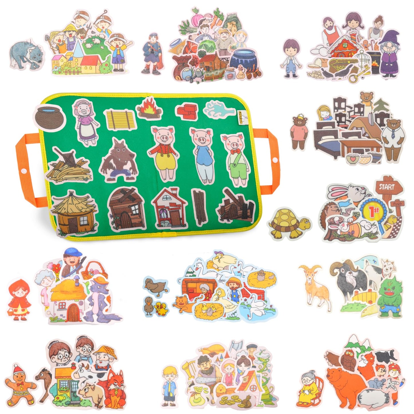 CHEFAN 12 Pack Felt Board Stories Set,Fairy-Tales Flannel Board Stories with a Foldable Board for Preschool Activities,Included Three Little Pigs,Little Red Riding Hood and The Mitten