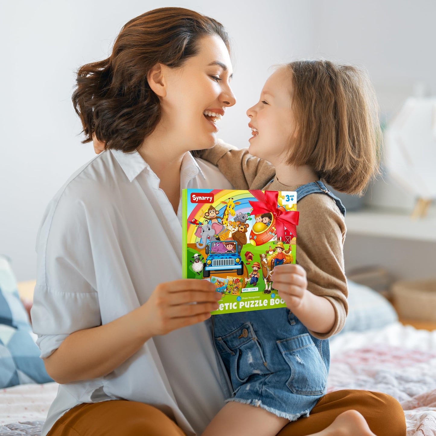 SYNARRY Magnetic Puzzles for Kids Ages 3-5, 20 Pieces Toddler Animal Puzzles for Kids Ages 4-6, Easter Basket Stuffers Gifts for Kids, Car Airplane Road Trip Activities Magnet Games Toy for Boys Girls