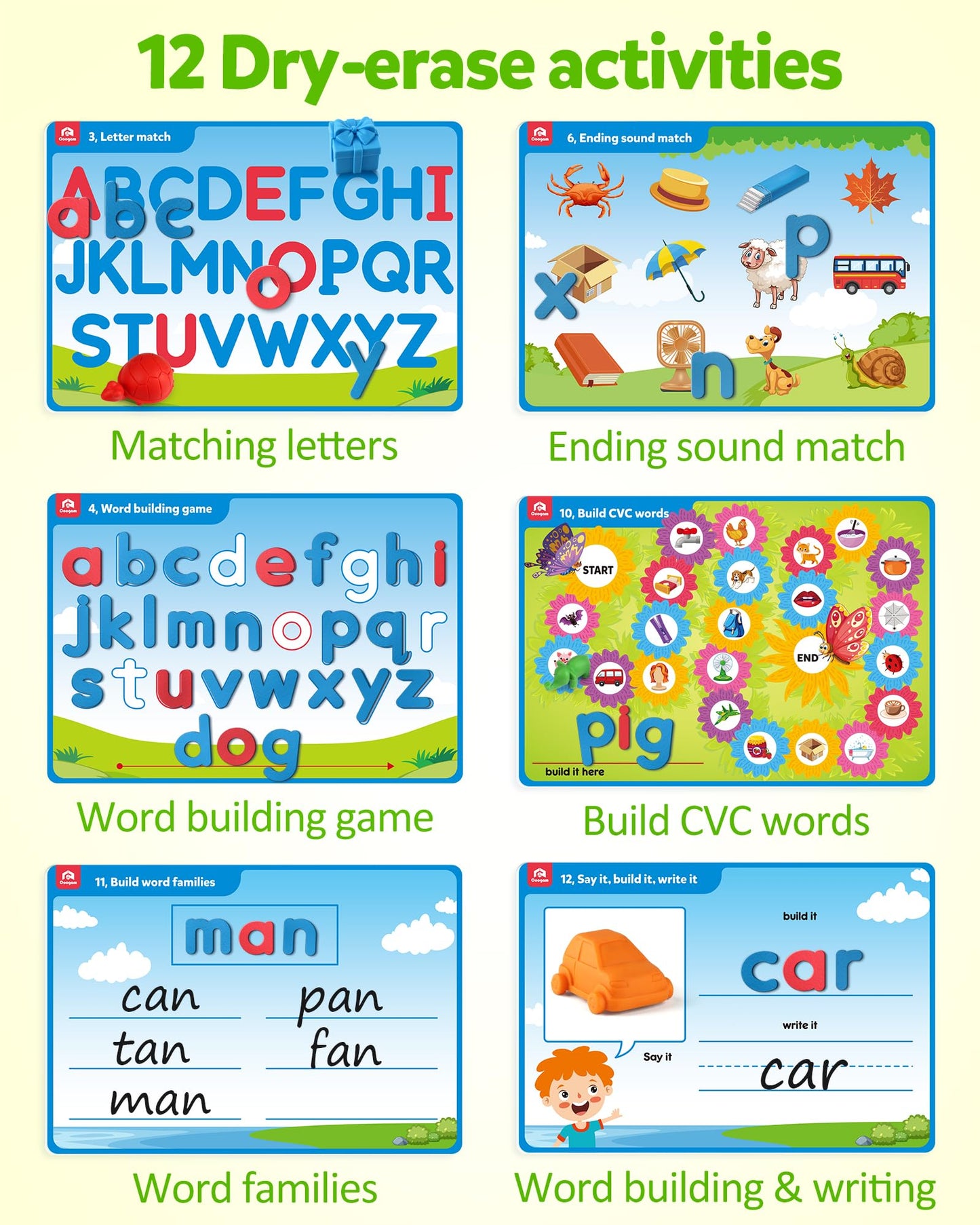 Coogam Preschool Alphabet Learning Activities, Magnetic EVA Letters Matching & Handwriting Game, Educational ABC Recognition with 6 Pattern Cards, Phonic Manipulatives Toys for Kids Age 3+