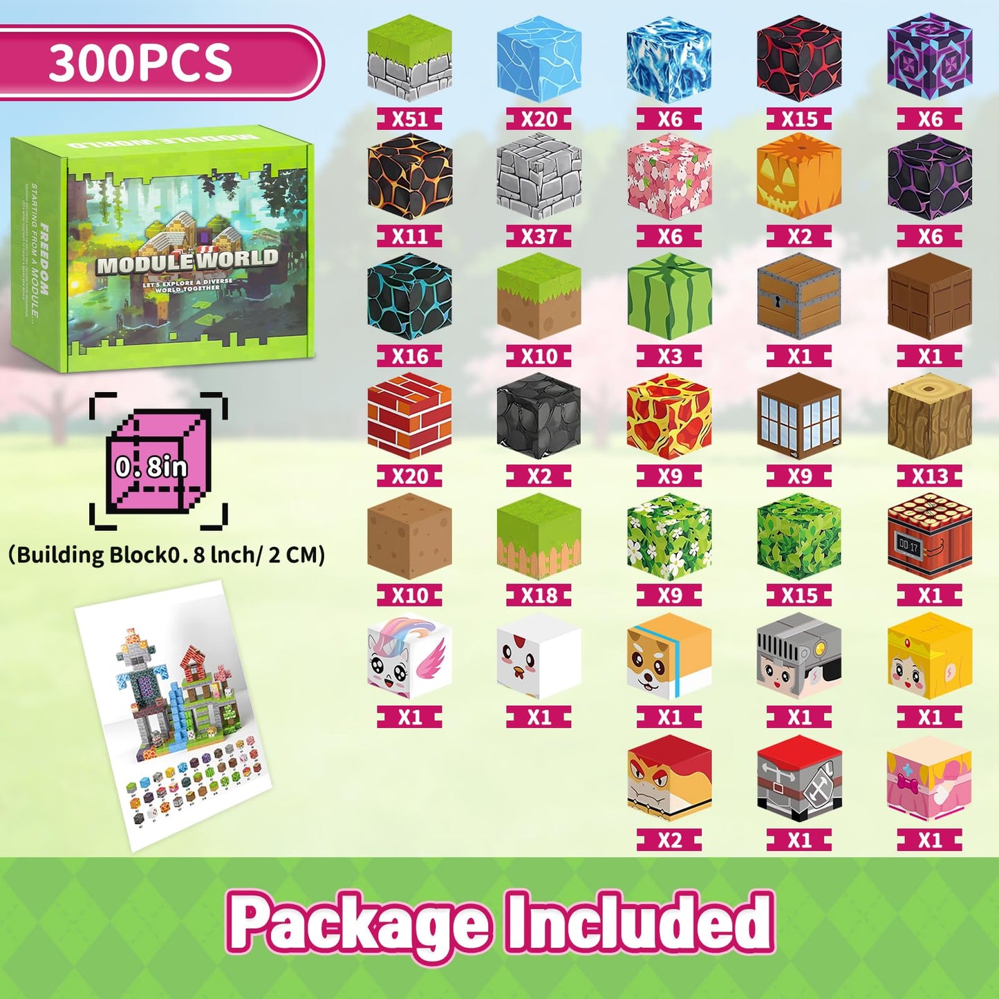 MUUHU 300PCS Magnetic Blocks - 0.8" Magnetic Building Blocks Toys for Kids Magnet Blocks Cubes Games Stem Building Toys Christmas Birthday Gifts Toys for Boys Girls 3 4 5 6 7 8 9 10 Years Old