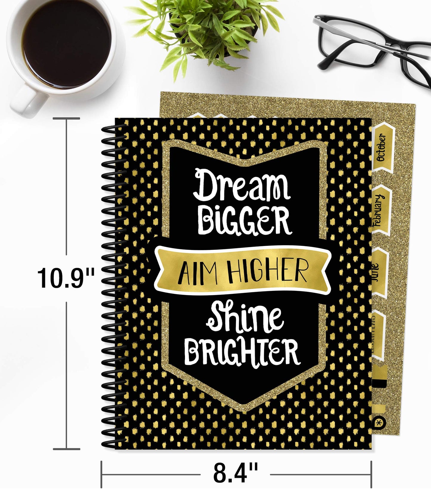 Carson Dellosa Sparkle and Shine Teacher Planner, 8" x 11" Black and Gold Spiral Bound Lesson Plan Book With Stickers, Checklist, Notes, School Supplies for Classroom Organization
