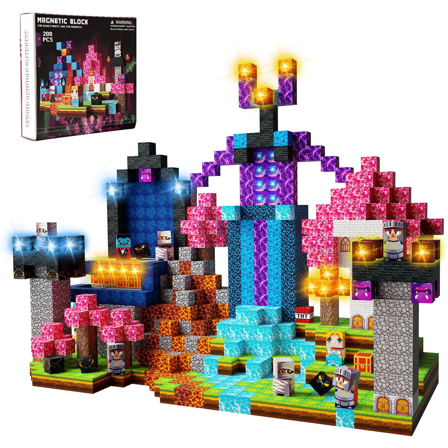 Lukoca 200PCS Magnetic Building Blocks with Light Up Blocks, STEM Educational Construction Toys, Sensory Learning Toys for Kids Ages 4-12, Birthday for Boys & Girls