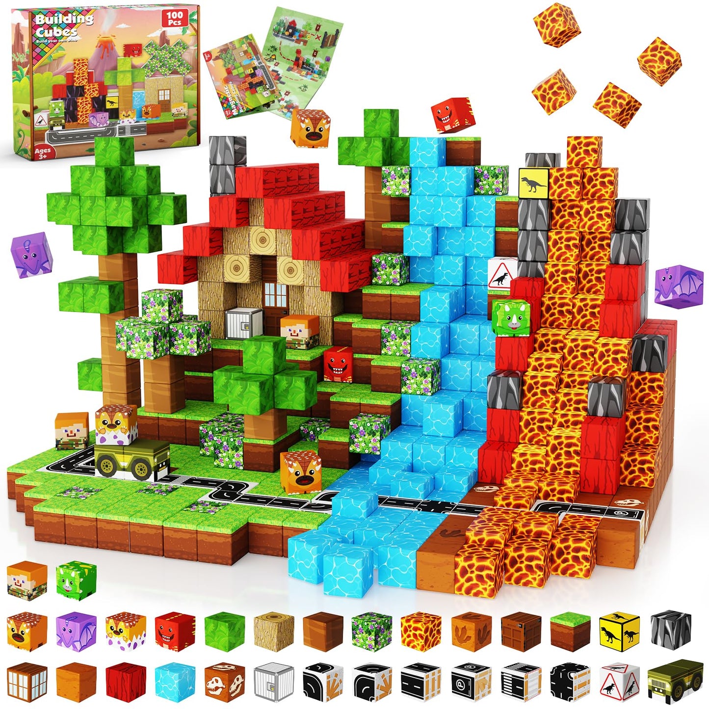 Magnetic Blocks - 100PCS Magnetic Building Blocks, Stacking Magnets for Kids, STEM Learning for Kid, Magnetic Blocks for Kids Ages 4 5 6 7 8 9, Birthday Gifts for 3-10 Years Old Boys Girls
