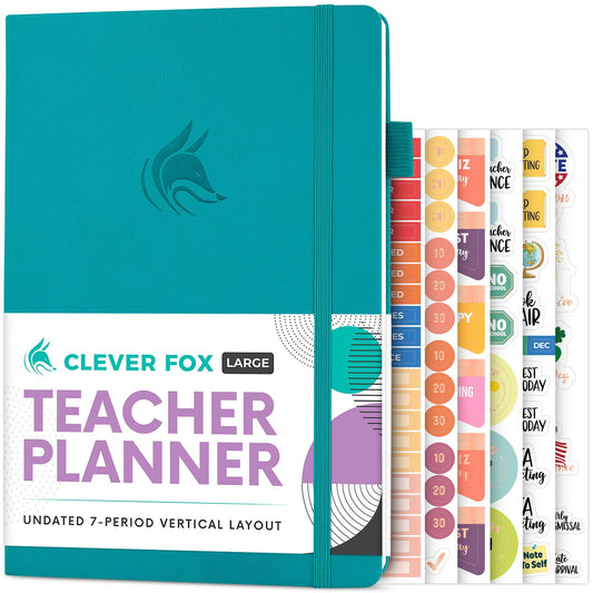 Clever Fox Teacher Planner – School Year Planner with Calendars & Lesson Plans – Teacher Plan Book for Classroom & Homeschool Organization - Undated, 7x10″, Hardcover (Turquoise)