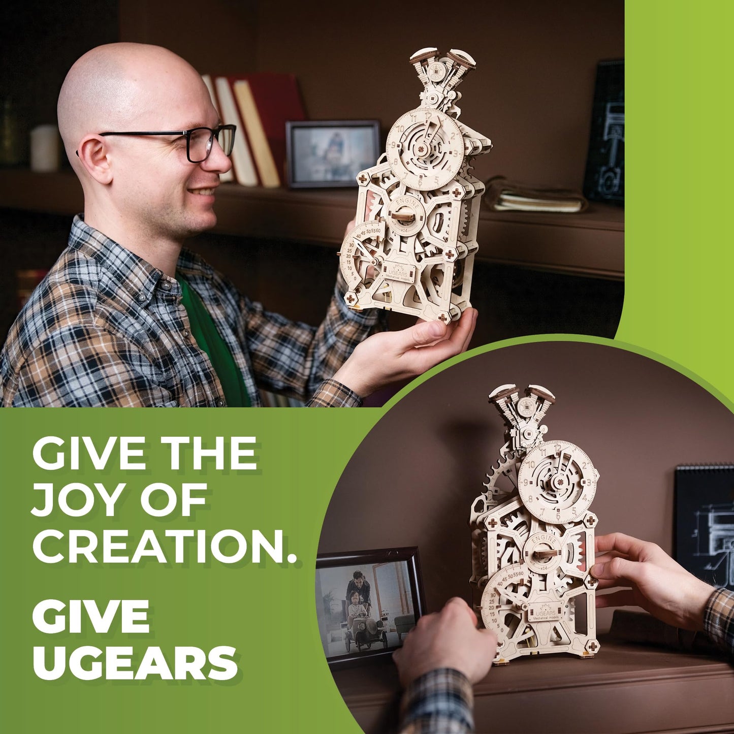 UGEARS Engine Clock 3D Wooden Puzzles for Adults – Wooden Model Kits for Adults, Mechanical Clock Kit with Moving Pistons, Steam Engine Kits, Clocks Kits for Do It Yourself, Brain Teaser 3D Puzzle