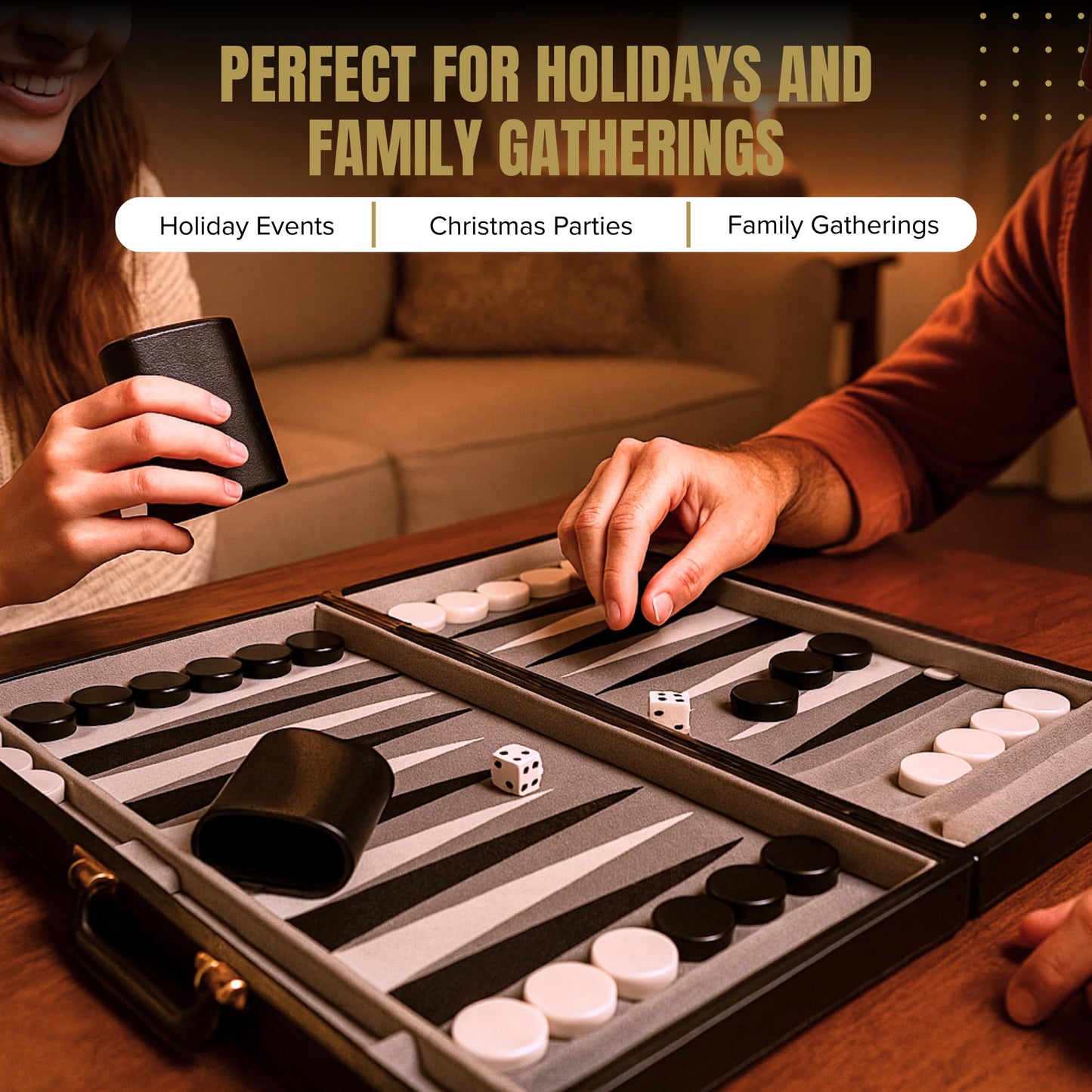 Crazy Games Premium 18 Inches Large Black - Backgammon Sets for Adults and Kids - Leatherette Back Gammon Board Game Set - Travel Backgammon Set Board Encased with Accessories