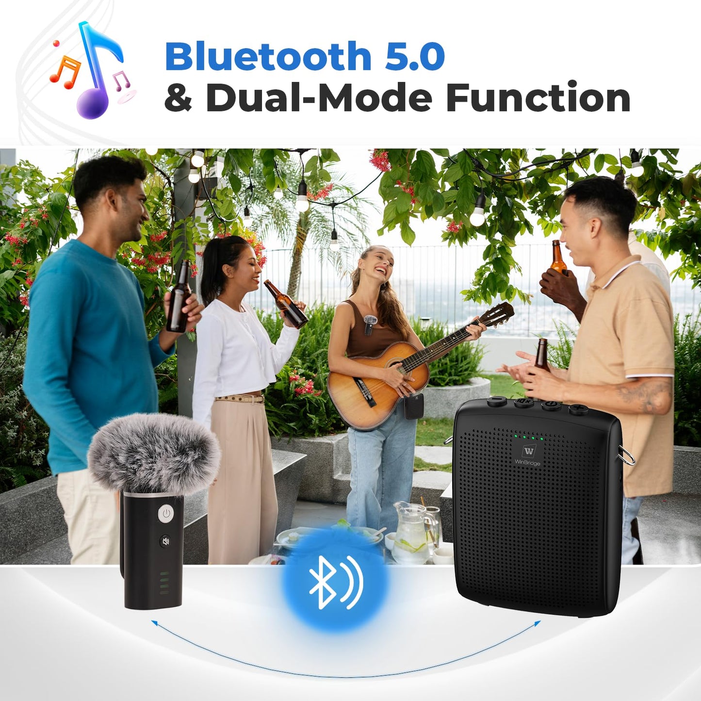 WinBridge Wireless Voice Amplifier with Bluetooth Lapel Microphone for Teaching, Classroom Lecturing, ABS 49ft, 12-15H Portable Personal Mini Amp Lavalier Mic Speaker for Teachers - WB006