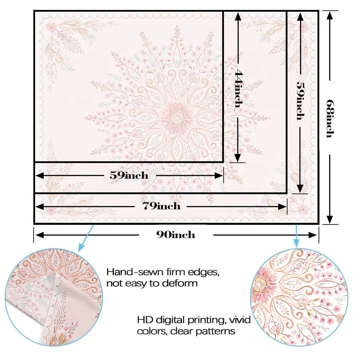 Lunerfex Floral Mandala Tapestry Boho Tapestry for Bedroom Pink Tapestries Wall Hanging Living Room Wall Art and Home Decor 70x90