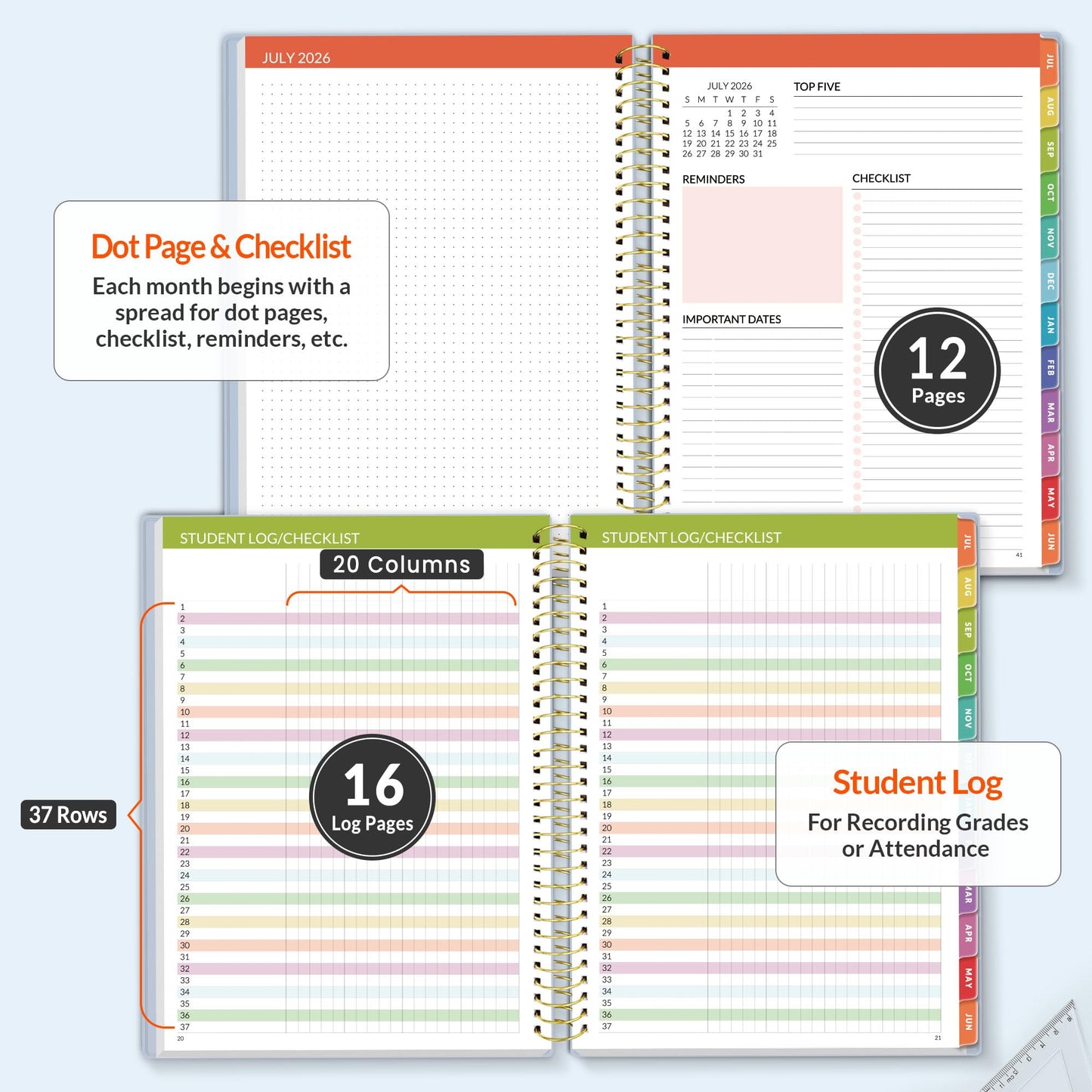 SUNEE Deluxe Teacher Planner 2026-2027, Lesson Planner Book with 7 Periods Jul 2026 - Jun 2027, 8.5" x 11" Daily Weekly and Monthly Organizers with Colorful Tabs, Planning Stickers,120gms Paper, Blue