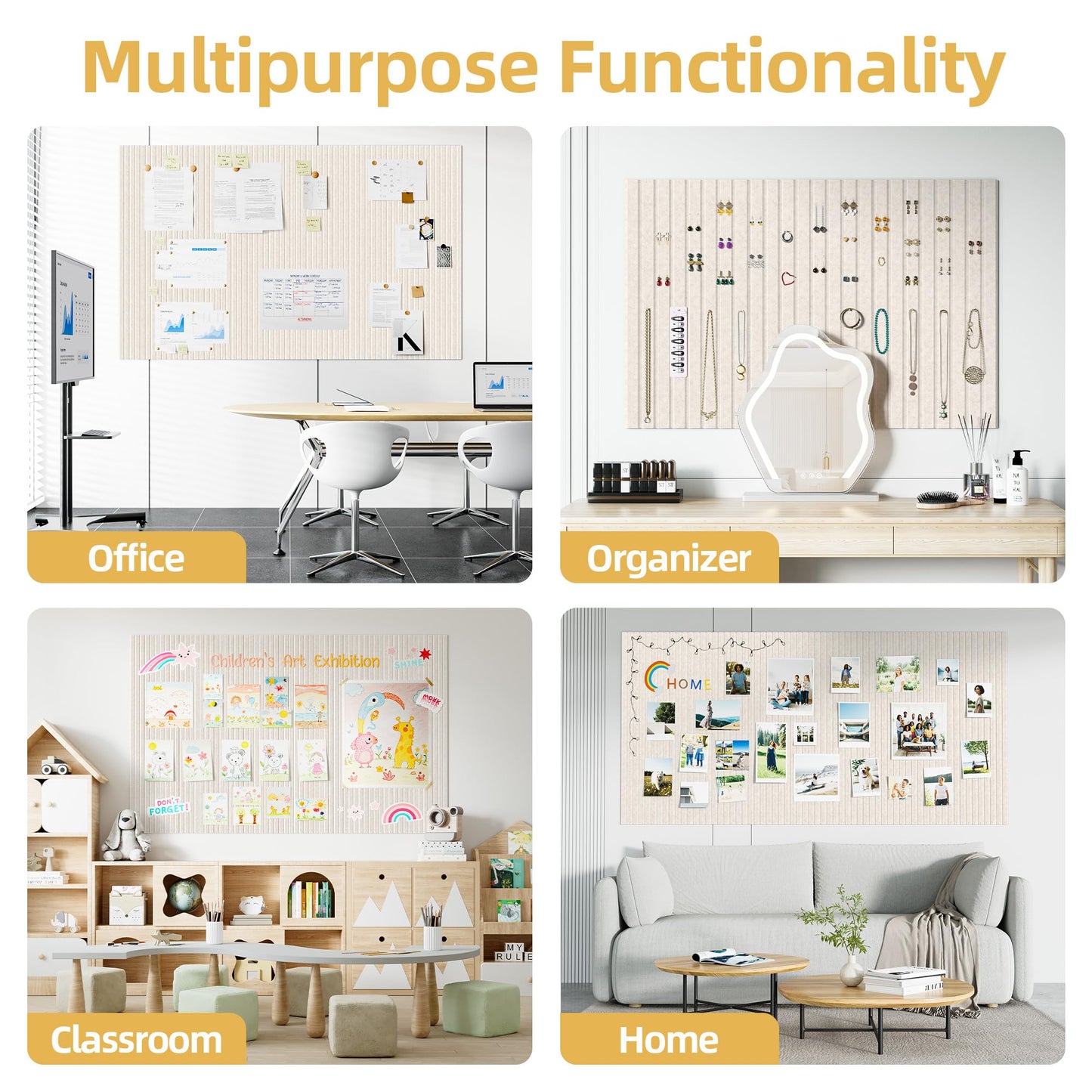 Large Cork Board for Wall 36" x 48" Oatmeal Bulletin Board with Safe Removable Adhesive Squares for Pictures Photos, Alternative CorkBoard Felt Pin Boards Tiles for Office Classroom Wall Decor-12 Pack