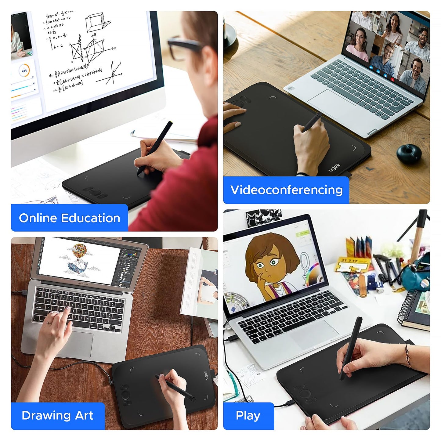Ugee Drawing Tablet Pad,Digital Graphics Tablets M808 10x6 Inch, 8192, 8 Shortcut Keys, Digital Art for Paint, Sketch,Design, Teaching&Study for PC/Mac/Computer/Chrome Os/Android, Student,Kids Gift