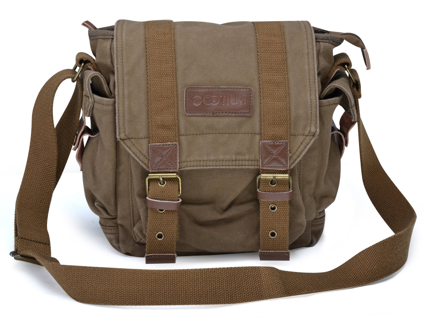 GOOTIUM Canvas Messenger Bag - Small Vintage Shoulder Purse Crossbody Satchel, Field Tan