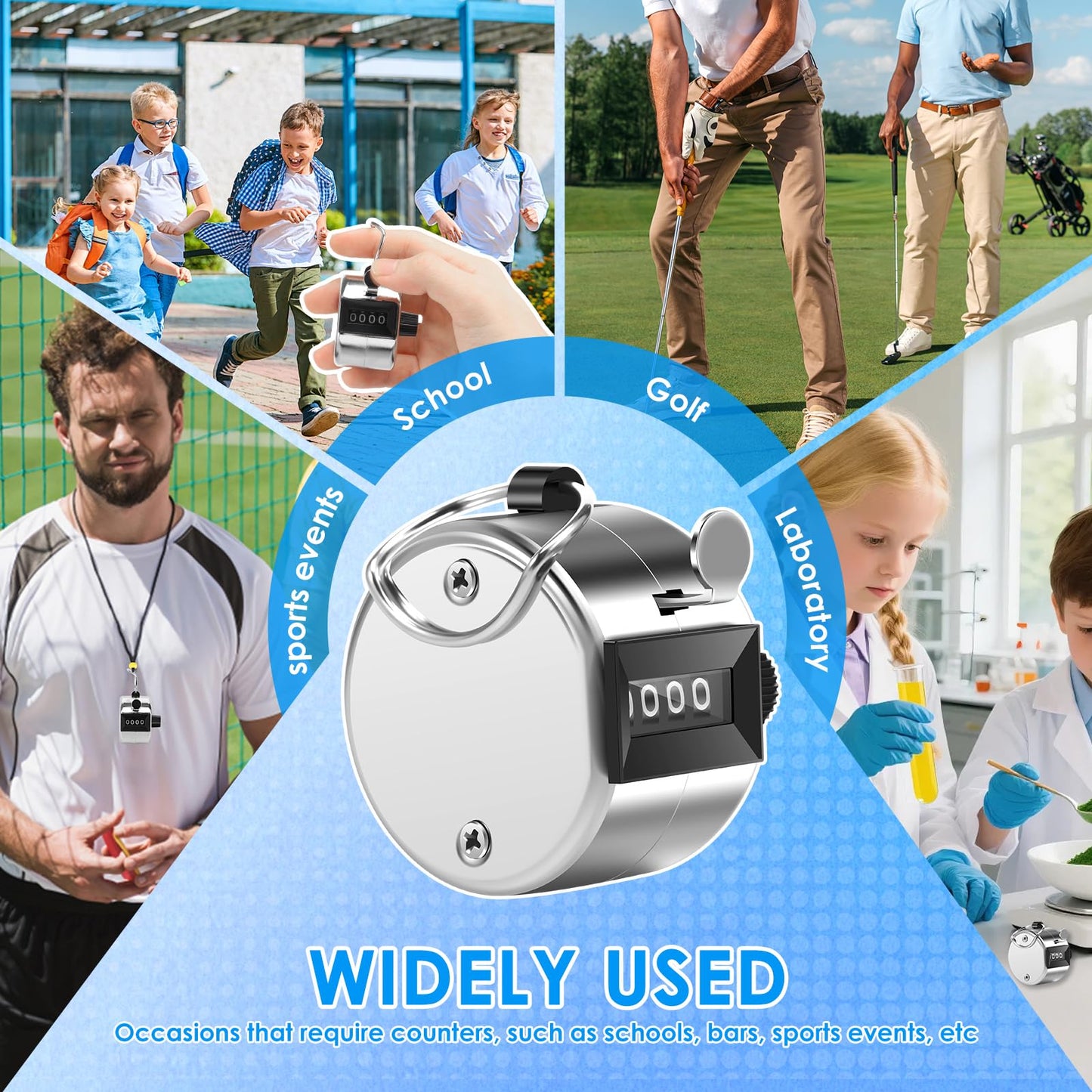 TMWEFUSC 20 Pack Clicker Counter， 4-Digital Metal Handheld Tally Counter， Hand Counter Clicker with Hanging Hook Pitch Counter for School Sport Event,Coaching Counting Numbers