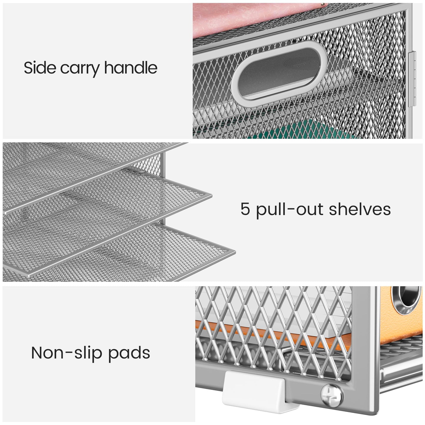Lavatino 2 Pack 8-Tier Office Desk File Organizer, Letter Tray Paper Organizer with Handle, Including 5 Adjustable Slide Trays for Organizing Desk Workspace Accessories and Supplies (Silver Mesh)