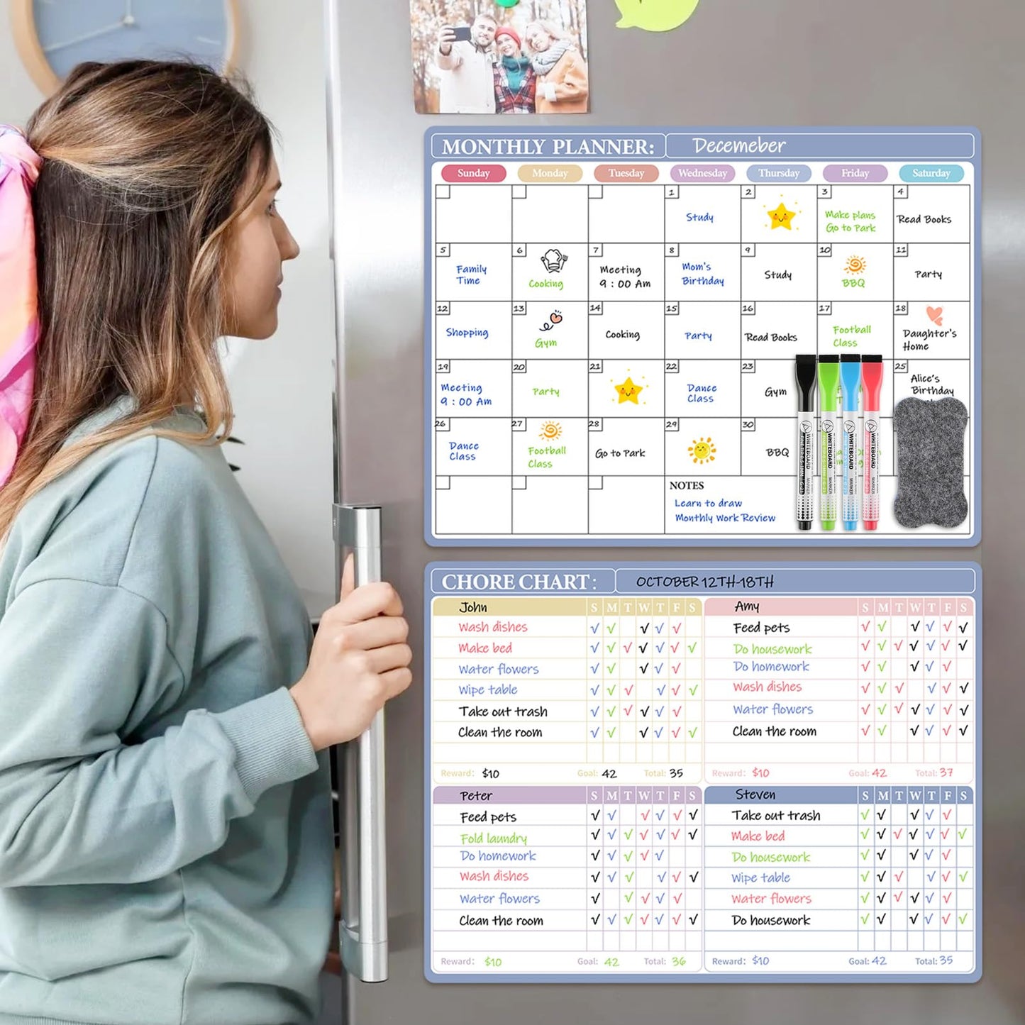 MaxGear Magnetic Calendar for Refrigerator, 16x12 Monthly Dry Erase Fridge Calendar Whiteboard with Stain Resistant Surface, No Ghosting, Reusable Planning Board with 4 Markers and 1 Eraser