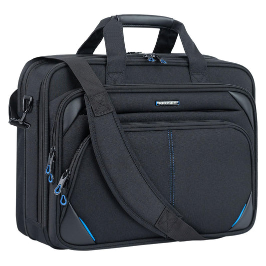 KROSER Laptop Bag 15.6 Inch Briefcase Messenger Bag Water Repellent Computer Case Shoulder Bag Durable Tablet Sleeve for Business/College/Women/Men - Black/Blue