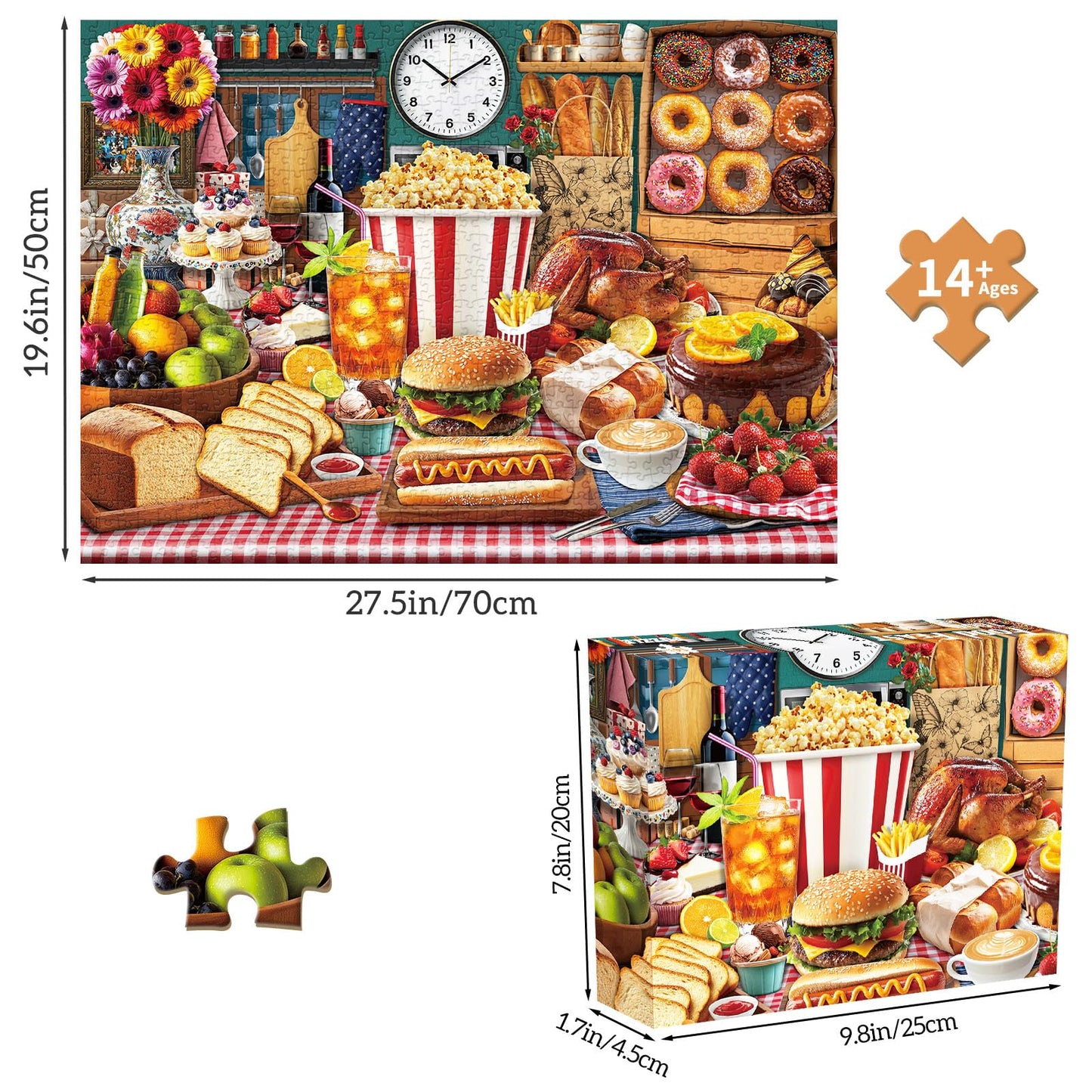 TangMosaic Food Feast Jigsaw Puzzles, Puzzles for Adults 1000 Pieces, Lumière's Banquet Impossible Challenging Puzzles Game, Interlock Perfectly No Dust, Gifts for Easter Father's Mother’s Day
