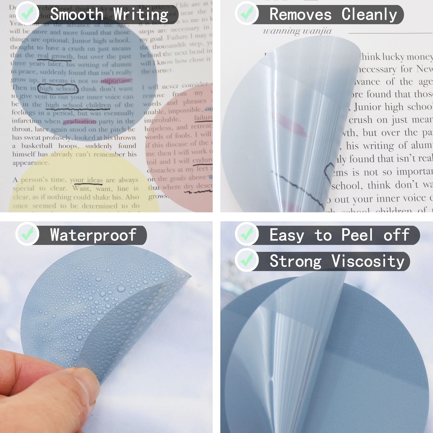 YOUDEFUL 800Pcs Transparent Sticky Notes, 2.76"x2.76" Clear Round Sticky Notes, Waterproof Translucent Sticky Note Pads for Books Annotation, Clear Post it Notes for Bible Study, School, Office