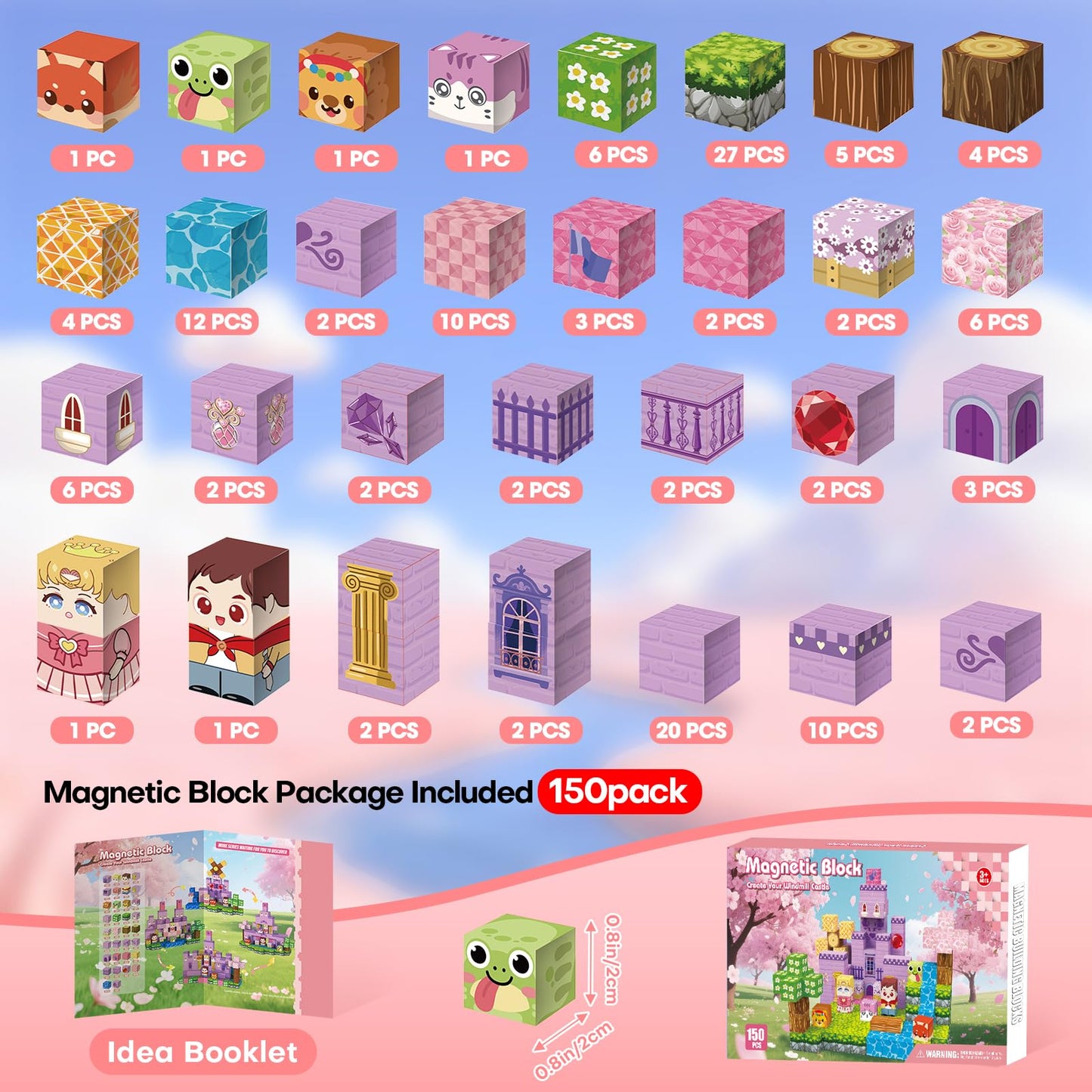 Gryxpox 150pcs Magnetic Blocks,Magnetic Building Blocks, STEM Sensory Toys with Princess Castle Build–Creative Magnet Tiles for Toddlers Ages 3+,Boys & Girls–Christmas Birthday Party Kids Gifts