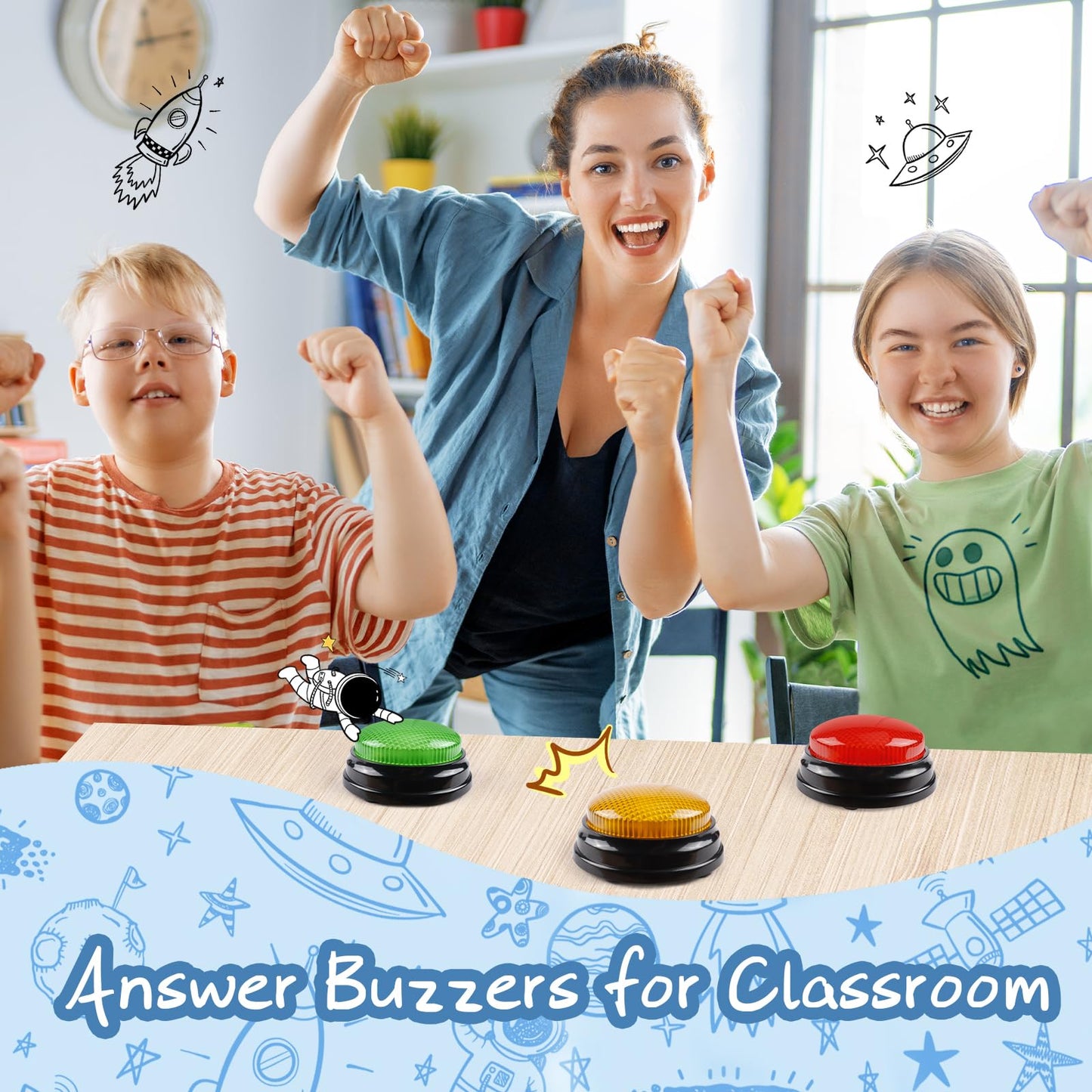 IBLESSU 4-Pack Buzzers for Trivia Games, Family Feud Jeopardy Buzzer, Game Buzzers with Lights and Sound, Answer Buzzers for Classroom, Buzzer for Game Show, Quizzes Party and Trivia Nights