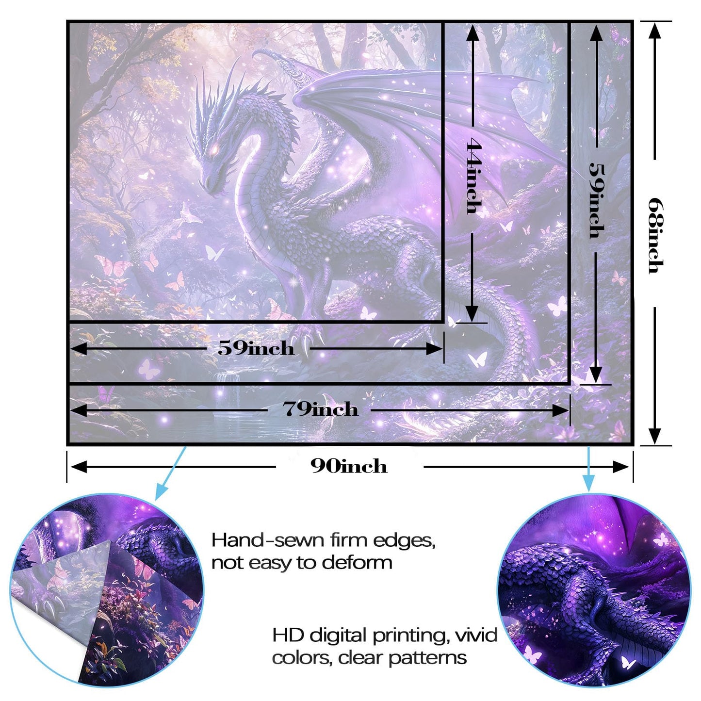 Spenlife Purple Mystical Forest Dragon Wall Tapestry, Fantasy Enchanted Wood Tapestries for Room Decor, Dreamy Tapestry 60x44 Inch