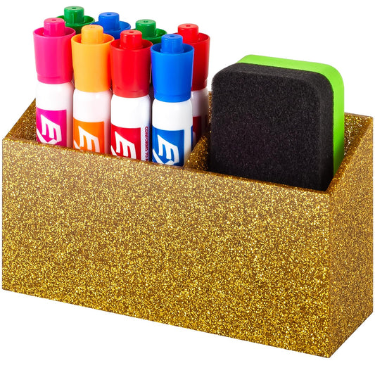 BEYGORM Magnetic Dry Erase Marker Holder for Whiteboard,Non-slip Acrylic Magnet Pen Holder for Fridge Refrigerator,Locker Organizer for Work,Locker Accessories,Pencil Cup for Desk(Gold)
