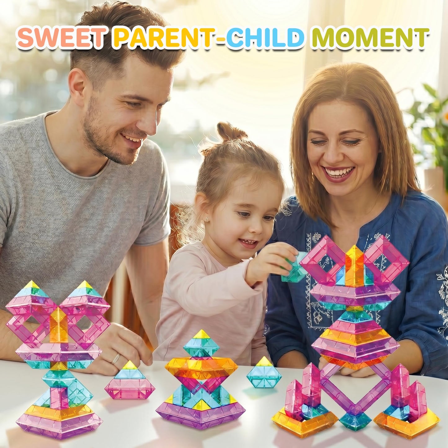 48 PCS Sensory Stacking Blocks, Light Table Compatible Building Blocks, STEM Educational Learning Resources for Toddlers Boys Girls Ages 3+