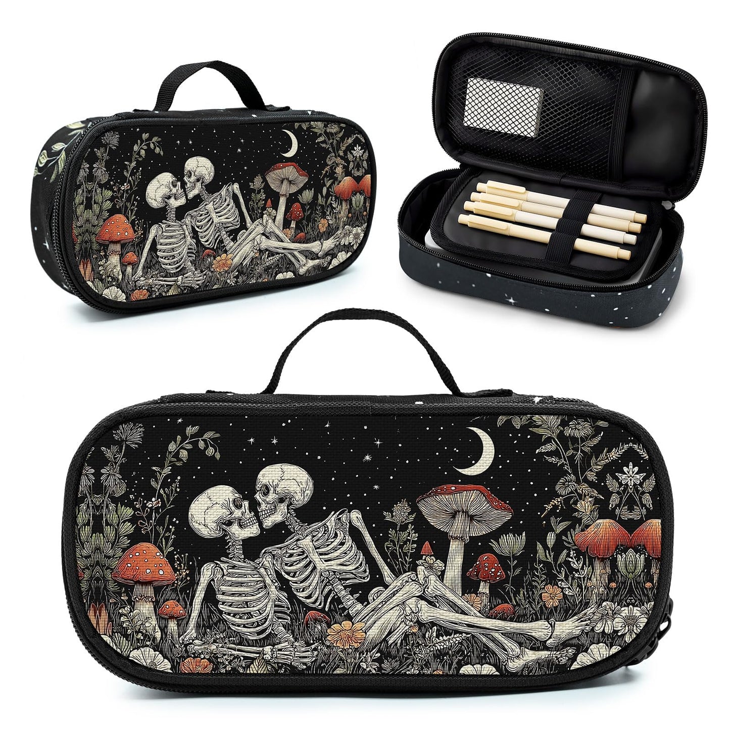 Betyiwling Skull Couple Pencil Case for Girls Boys Teen Large Capacity Portable Pencil Bag Pouch Box with Zipper School Supplies Stationery Storage Organizer for Back to School