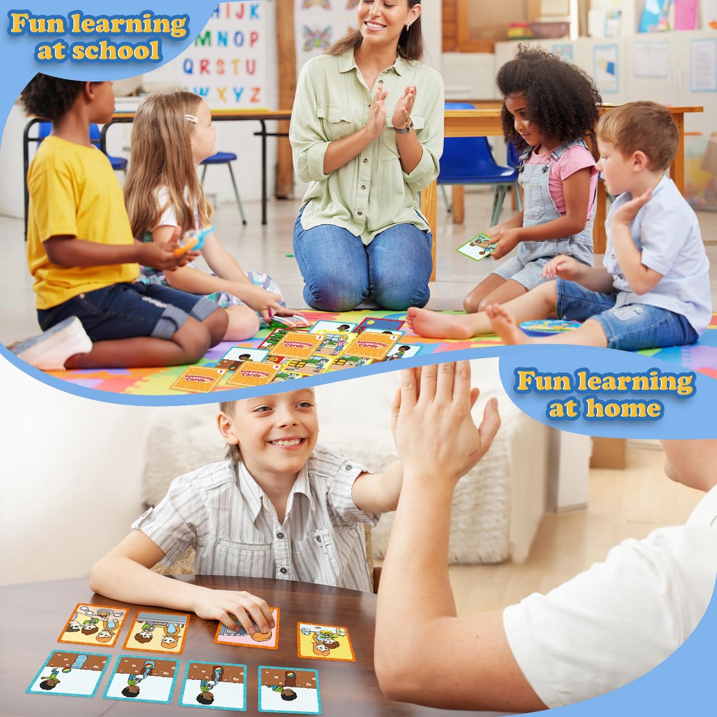 Kasfalci 4-Scene Sequence Board Game, Sequencing Flash Cards, Speech Therapy Materials Sensory Toys for Kids with Autism, Preschool Learning Activity for Improve Storytelling, Social Skills