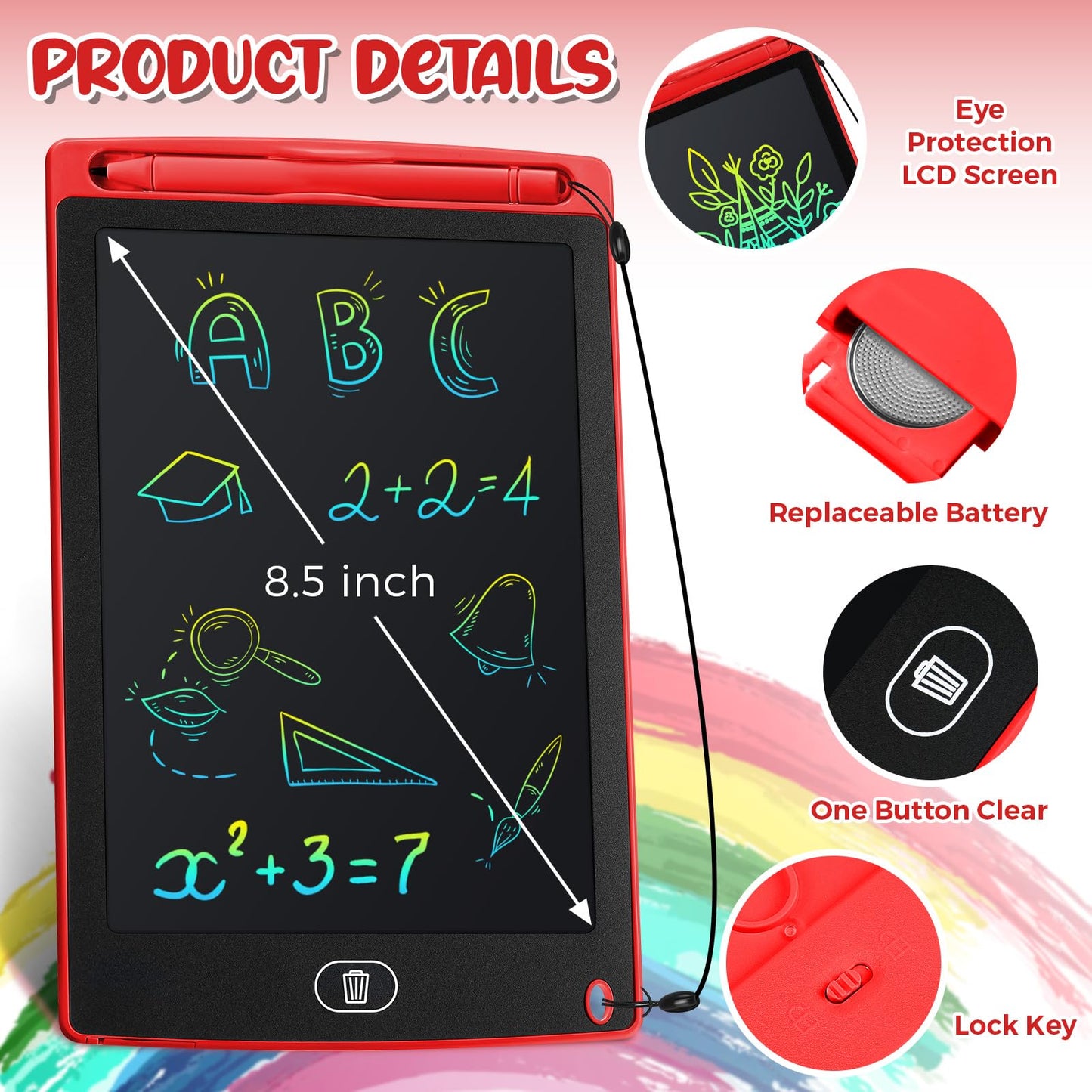 Zhehao 20 Pack LCD Writing Tablet for Kids: 8.5 Inch Colorful Drawing Doodle Boards - Reusable Erasable Doodle Board Educational Learning Toys Gifts for Toddlers Ages 3-8 Party Favors(Red,Classic)