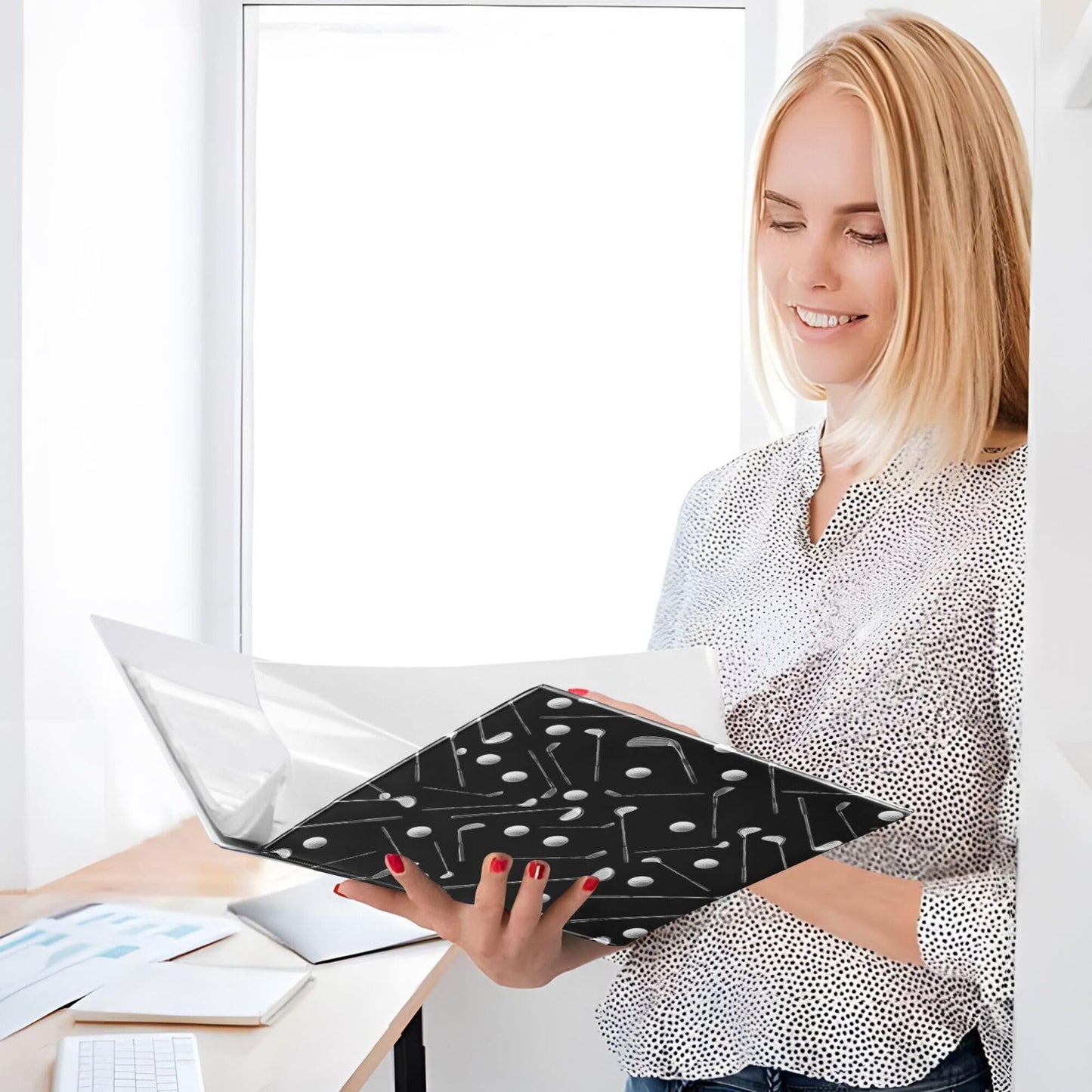 Golf Black Round Ring Binders 1.5 Inch Sports Balls 3 Ring Clipboard Binder for Office School Work Supplies File Folder 200 Sheet Capacity