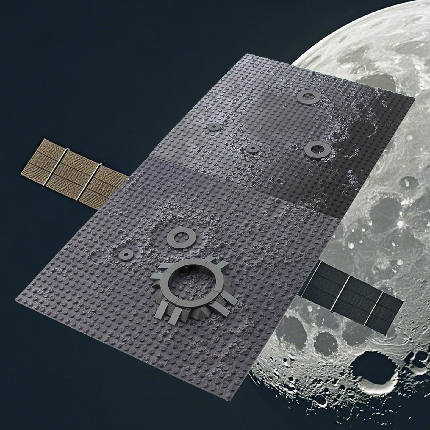 Feleph Space Moon Baseplate 10x10 inches Classic Building Blocks Base Plate Gray Compatible with Major Brands - 4PCS