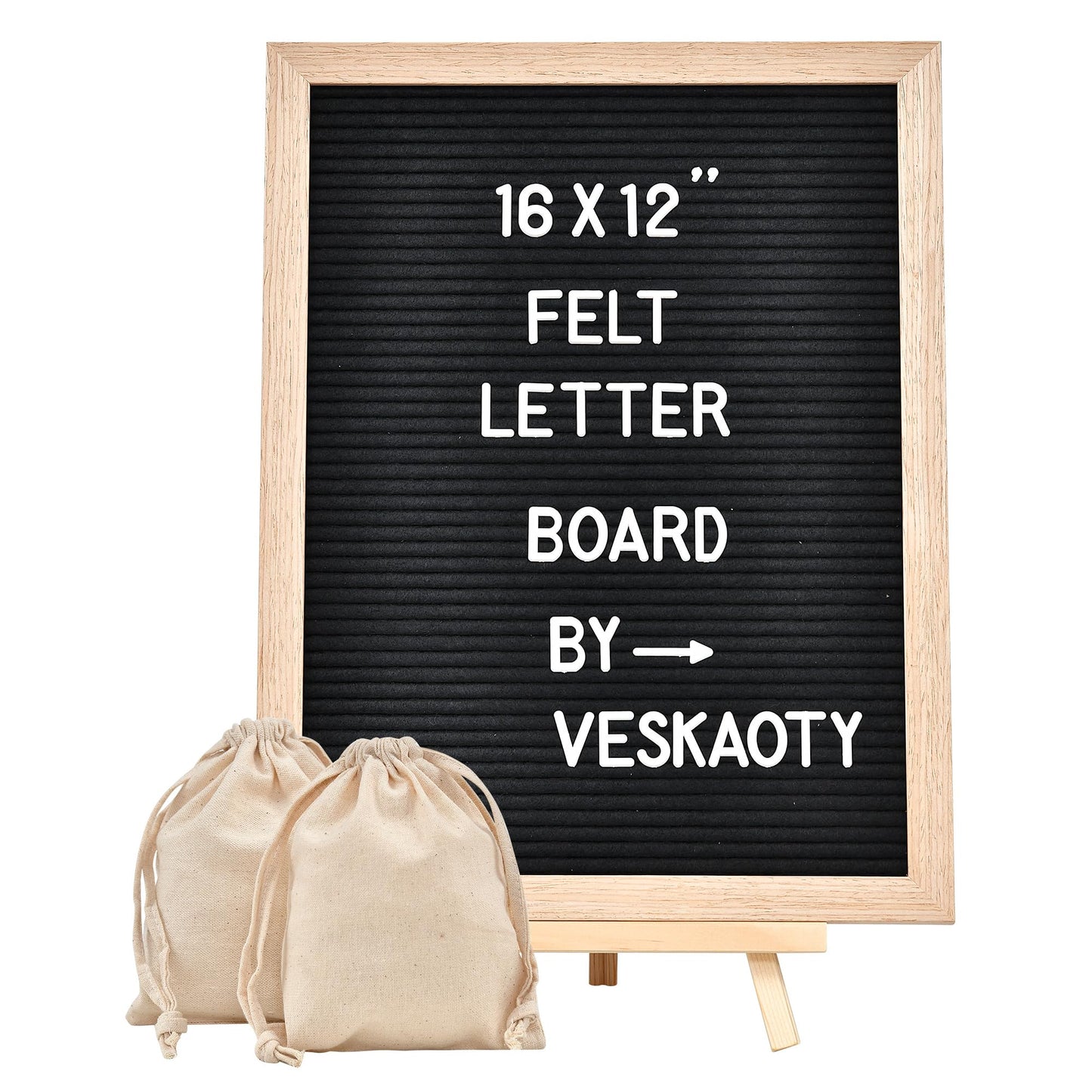 Felt Letter Board with 402 Letters, Numbers & Symbols - 12 x 16 inch Large Changeable Message Board with Wooden Frame Wall Mount Hook, 2 Canvas Bags, Wood Stand (Black)