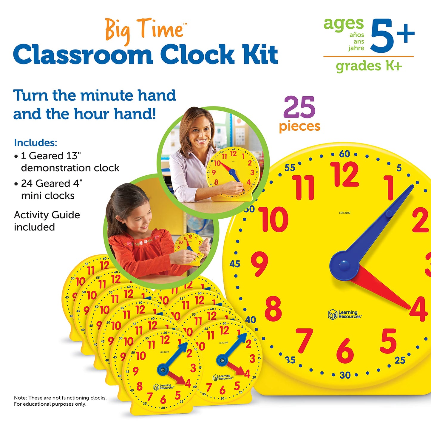 Learning Resources Classroom Clock Kit - Preschool Must Have, Teaching Time Activity , About Flash Time Cards, Montessori Toys, Math Manipulatives, Gifts for Boys and Girls, Toddler Activities