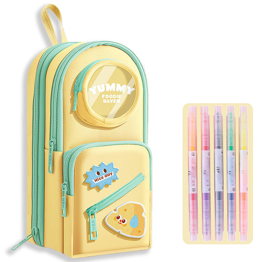 UINSUE Mini Backpack Pencil Case Art Marker Storage Canvas Makeup Pocket Small Gadget Bag Organizer Random Free of Highlighters (YELLOW-CHEESE)