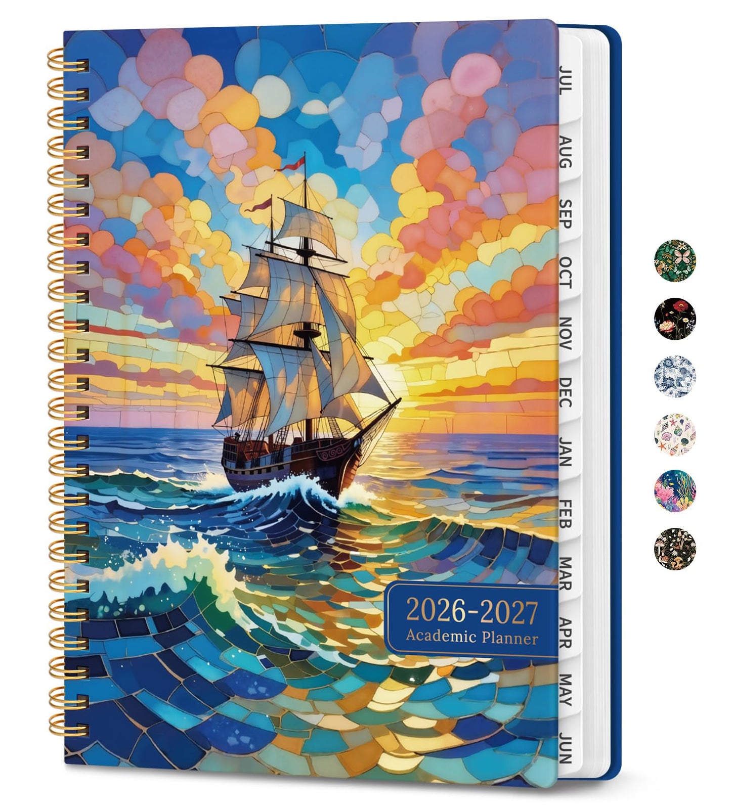Academic Planner 2026-2027, Monthly and Weekly Calendar Planner, July 2026 - June 2027, Pretty Hardcover Teacher Student Planning Agenda Book with Tabs, Fit for School Office Supplies, 6.3" x 8.5", Stained Ship