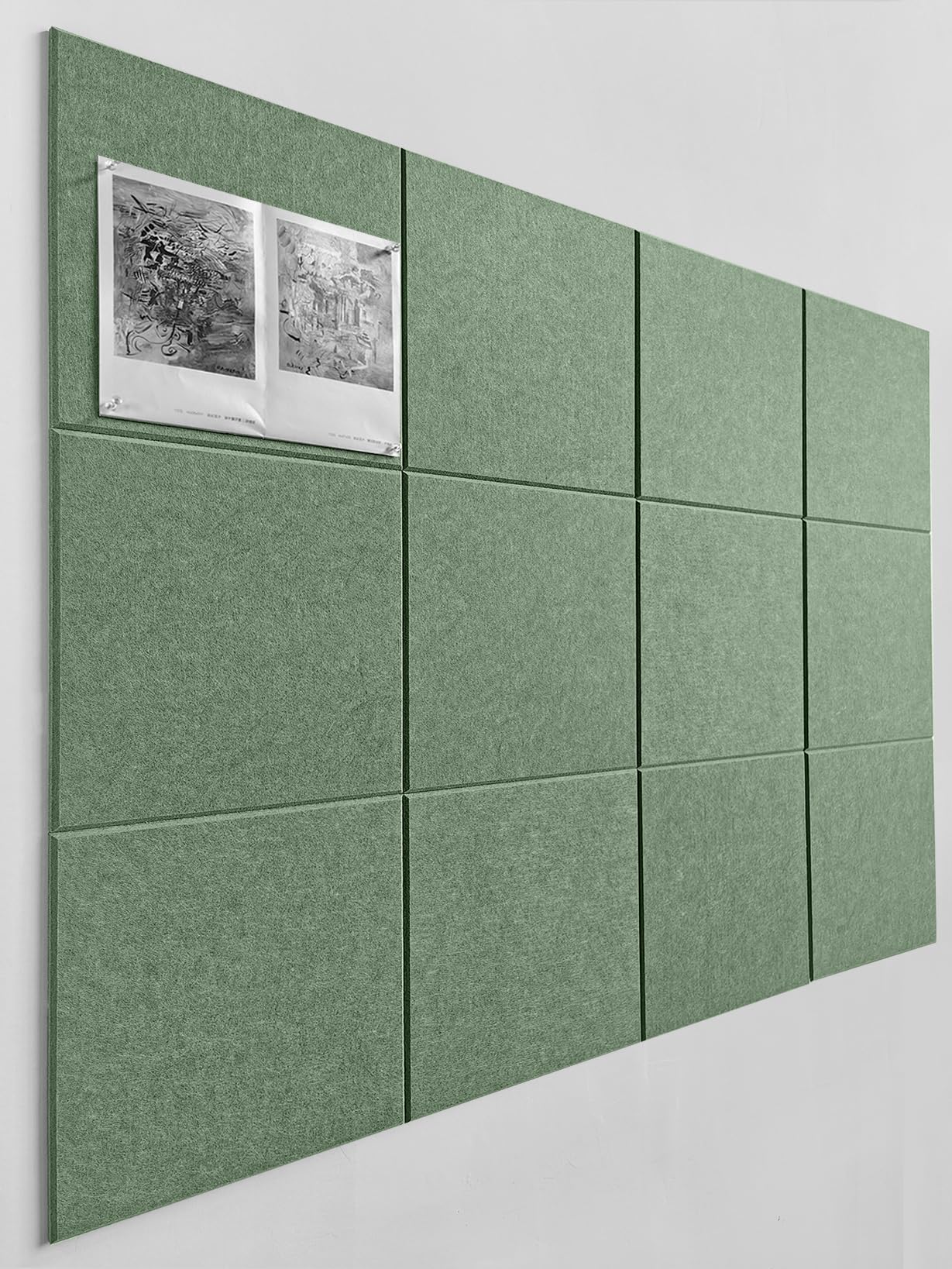 DECORITA Green Bulletin Board | Large Cork Boards Alternative for Walls | Felt Cork Board for Office, Home & Classroom | Green Office Classroom Supplies | Felt Wall Tiles (12-Pack) | Forest Green